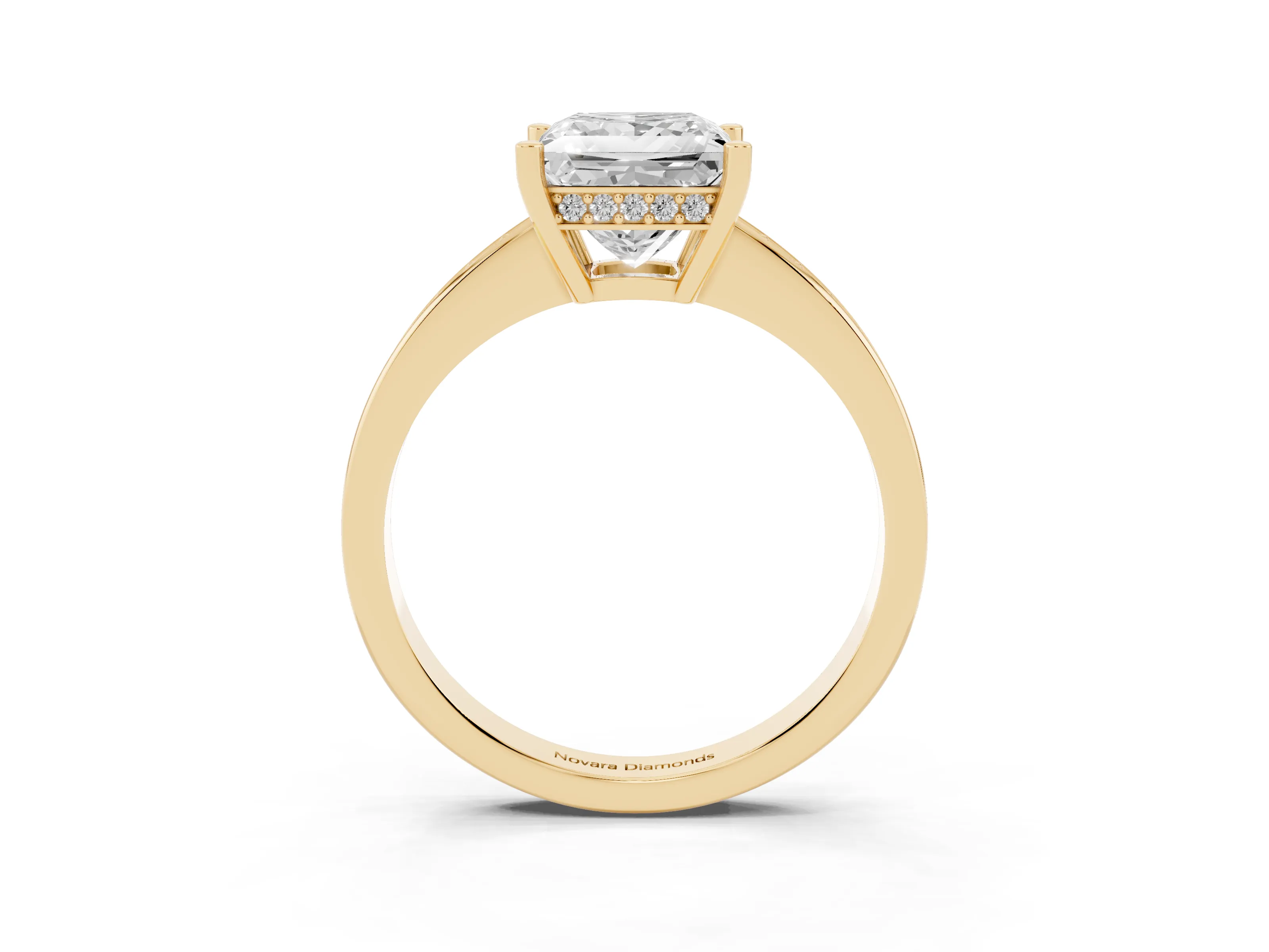 Princess Cut Diamond Pavé Band Prong Set Solitaire Ring Set in Yellow gold