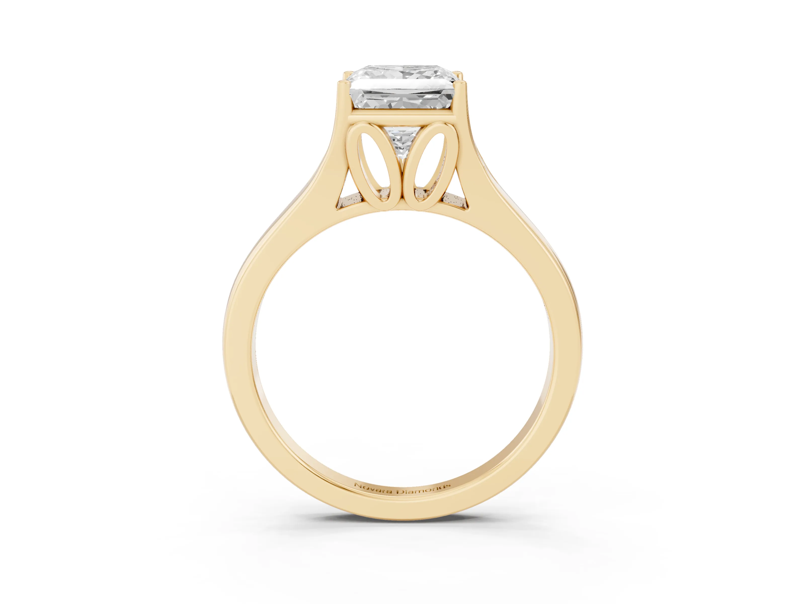 Princess Cut Diamond Solitaire Ring Set in Yellow gold with Arched Cathedral Band and Prong Setting