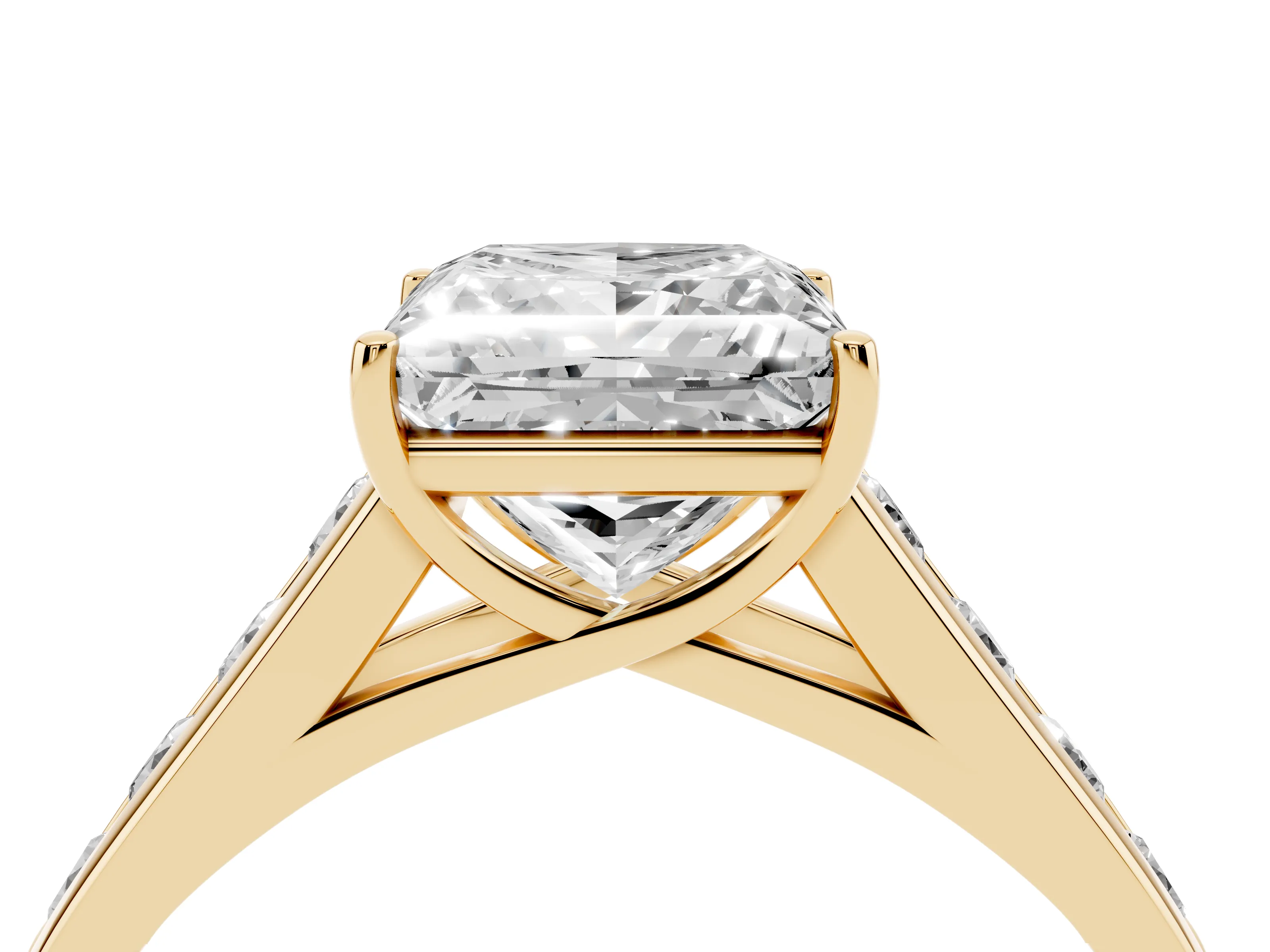 Princess Cut Diamond Solitaire Channel-Set Engagement Ring Set in Yellow gold with Prong Setting
