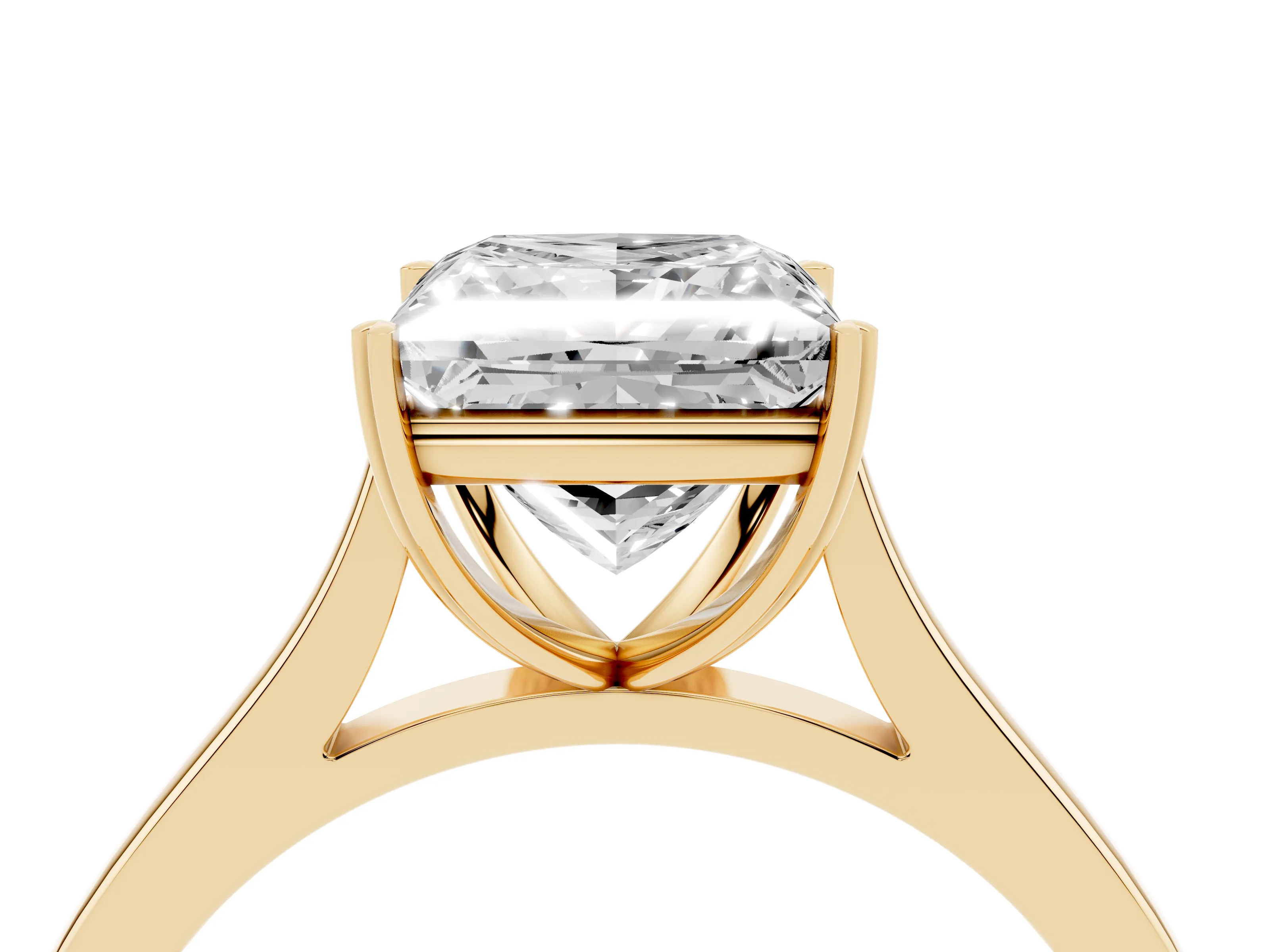 Princess Cut Diamond Solitaire Heart Prong Engagement Ring Set in Yellow gold with Tapered Band