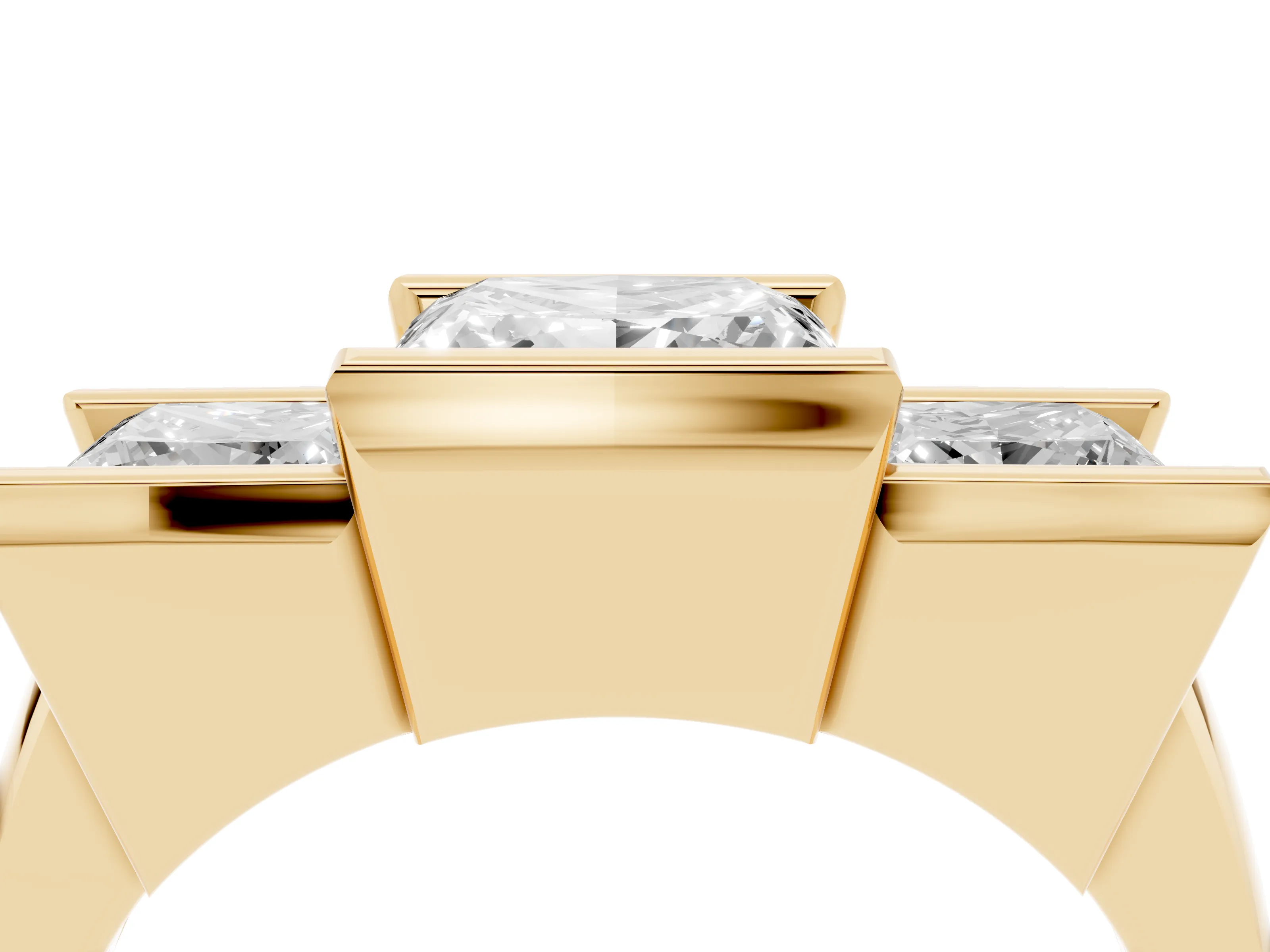 Princess Cut Diamond Three-Stone Channel Set Ring Set in Yellow gold with Smooth Polished Band