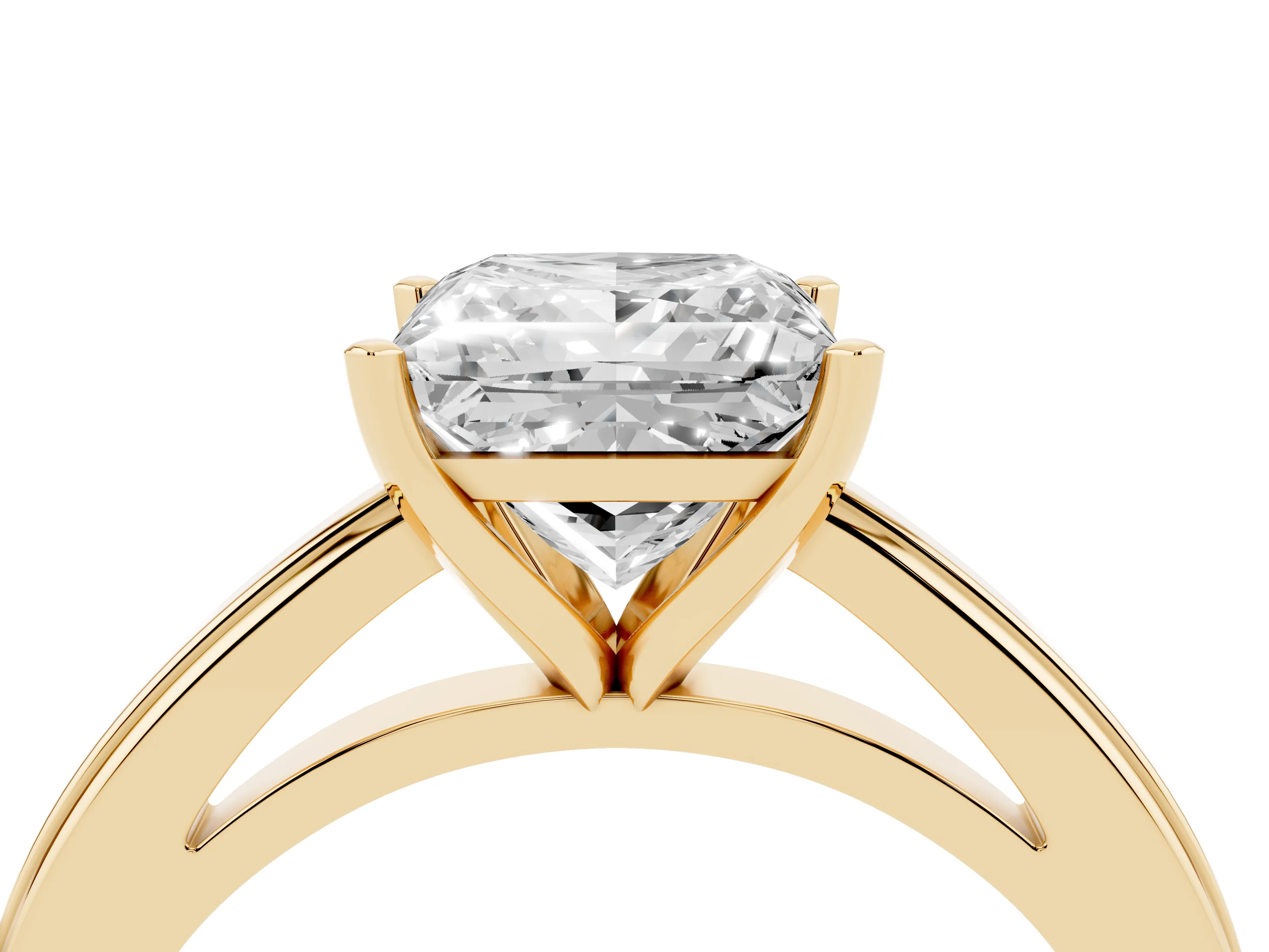 Princess Cut Diamond Solitaire Ring Set in Yellow gold with Prong Setting and Classic Band