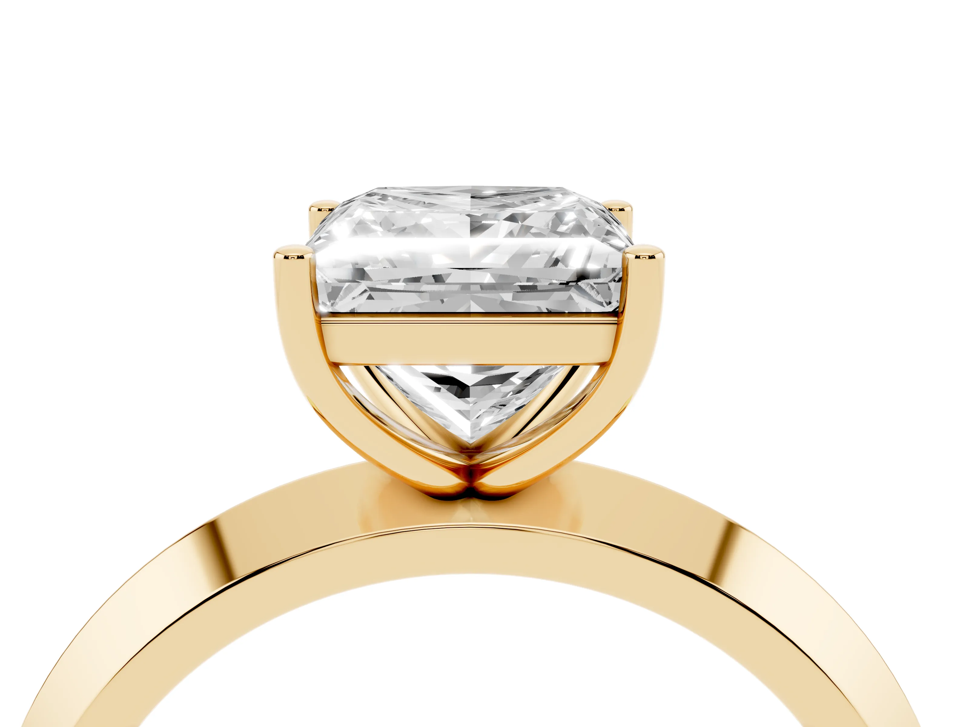 Princess Cut Diamond Solitaire Engagement Ring Set in Yellow gold with Flat Band and Prong Setting