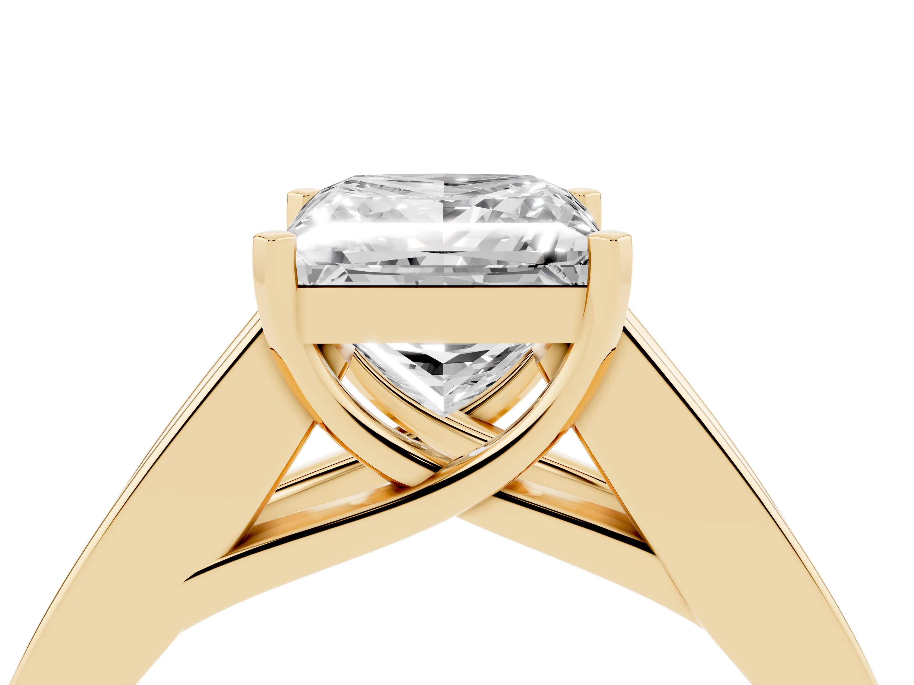 Princess Cut Diamond Solitaire Ring Set in Yellow gold with Channel-Set Accent Stones and Prong Setting