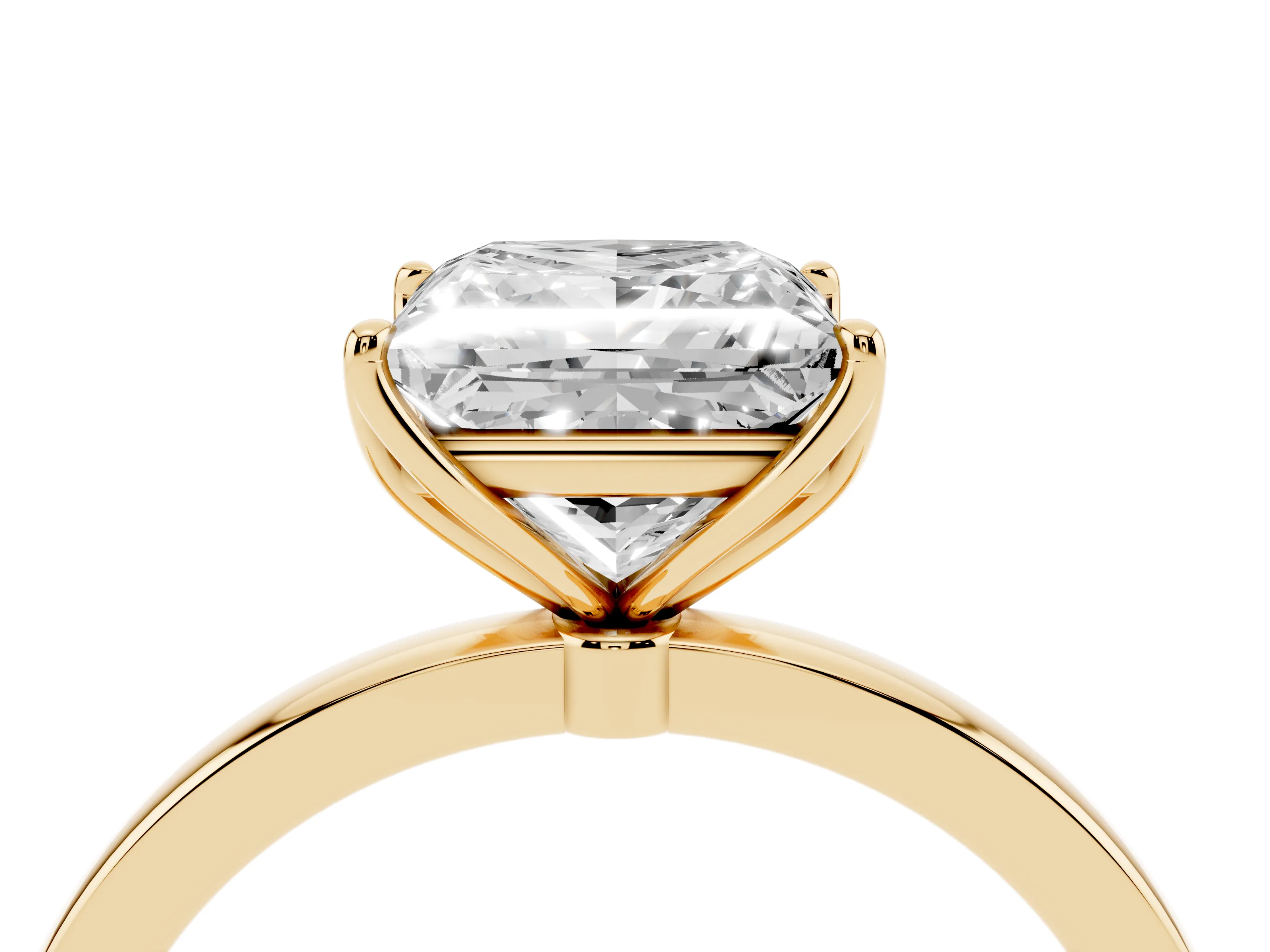 Princess Cut Diamond Solitaire Ring Set in Yellow gold with Prong Setting and Thin Polished Band