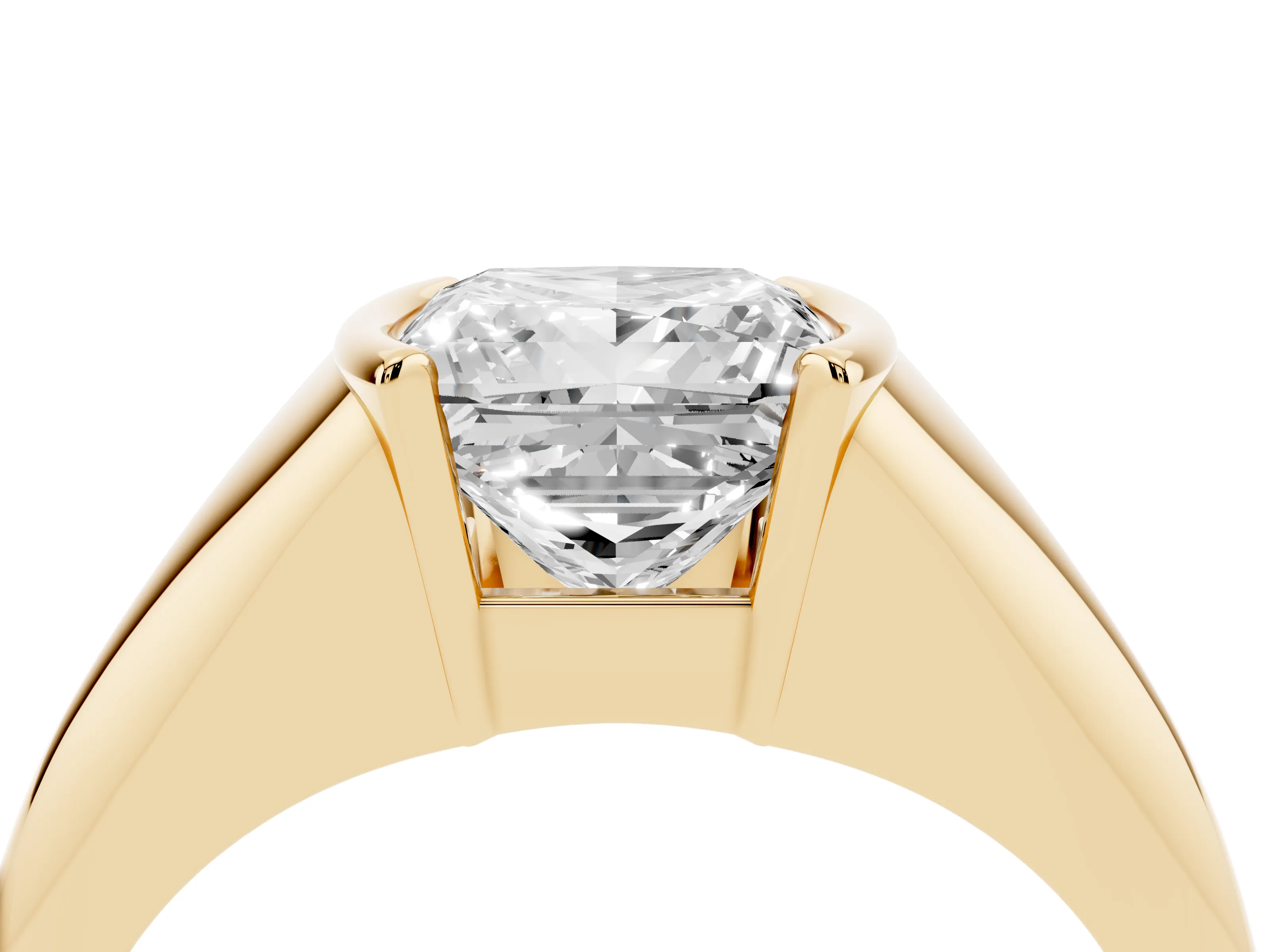 Princess Cut Diamond Solitaire Tension Set Ring Set in Yellow gold