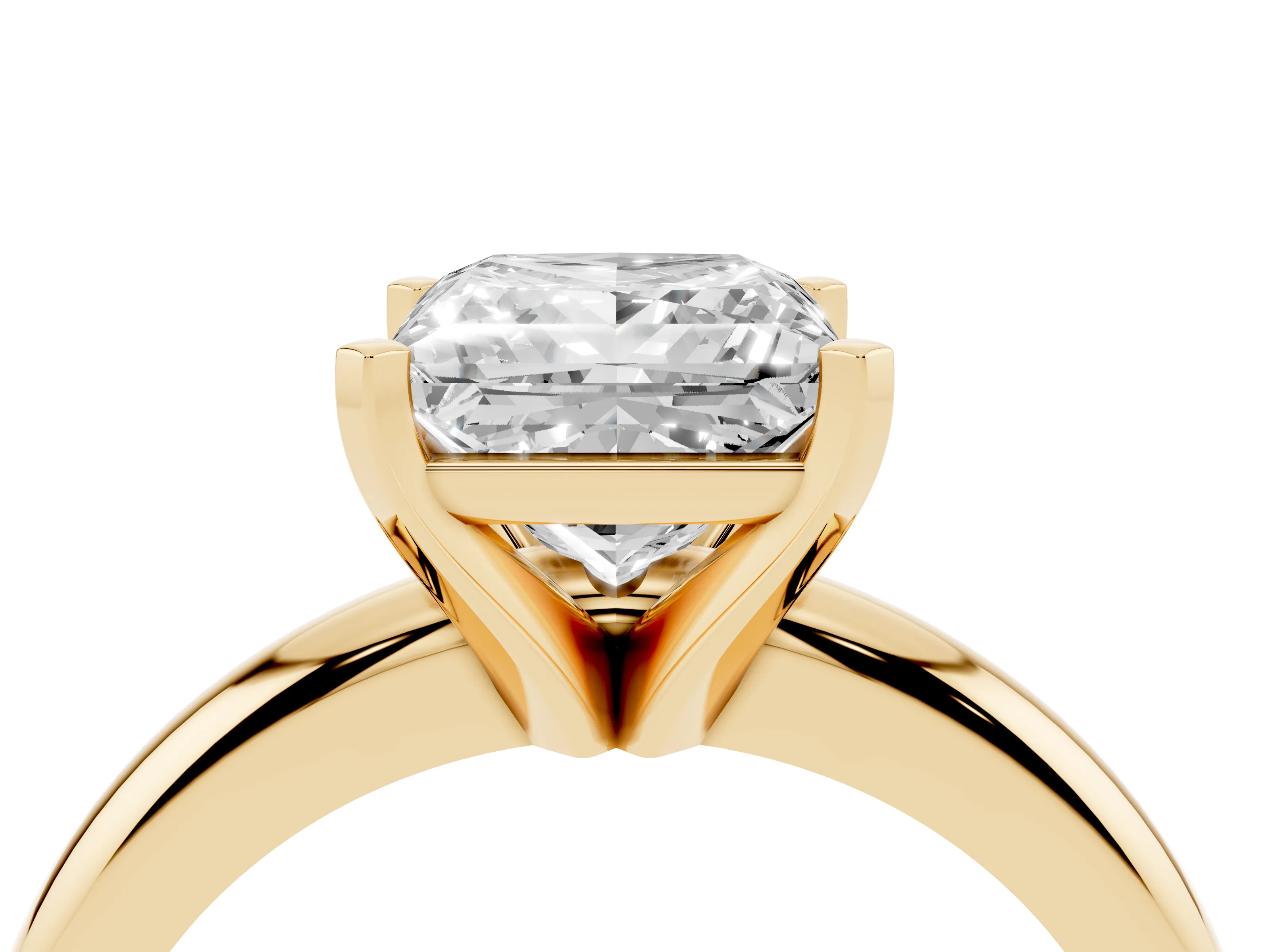 Princess Cut Diamond Solitaire Engagement Ring Set in Yellow gold with Round Band and Prong Setting