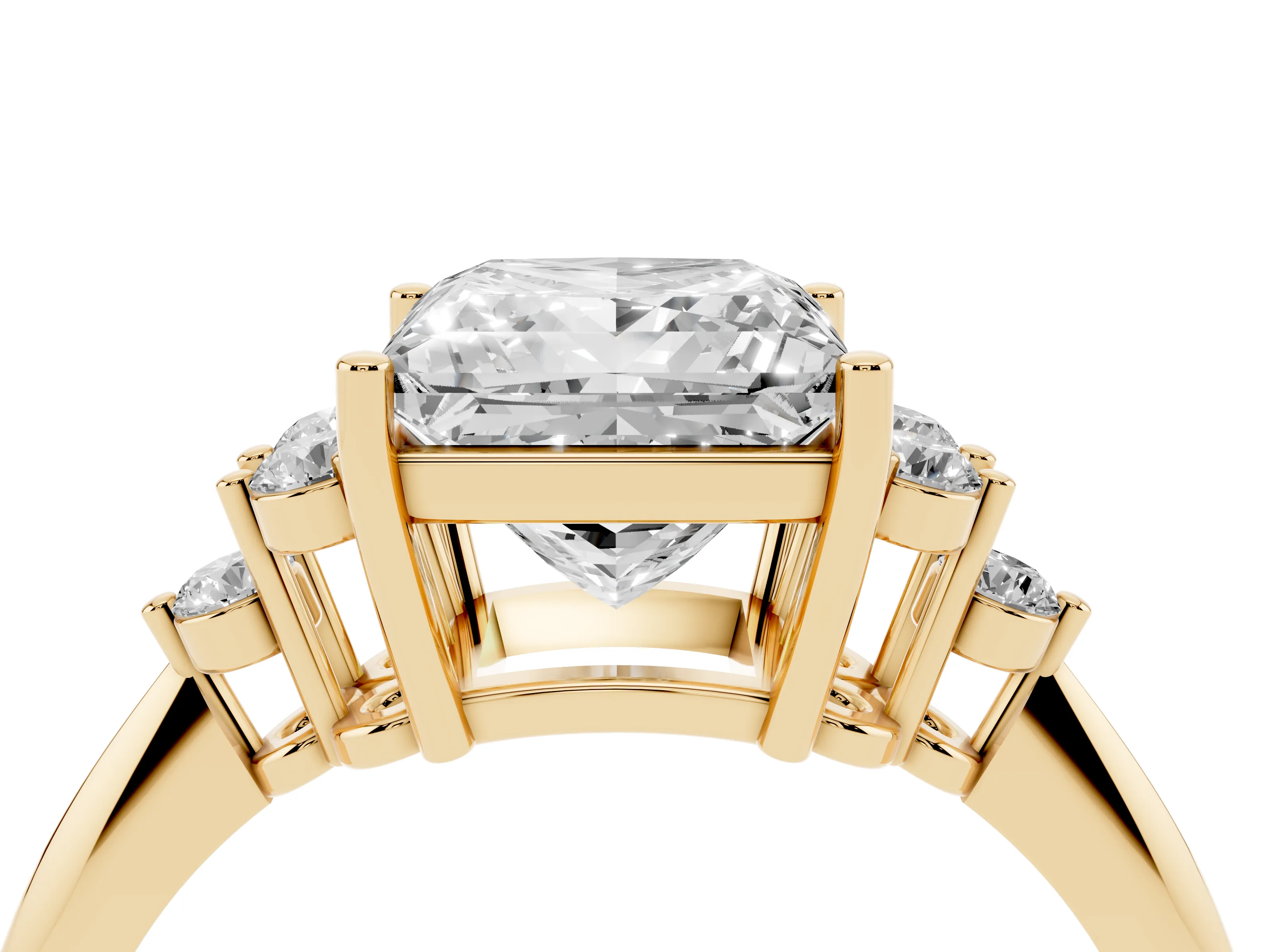 Princess Cut Diamond Cluster Ring Set in Yellow gold with Plain Band and Prong Setting