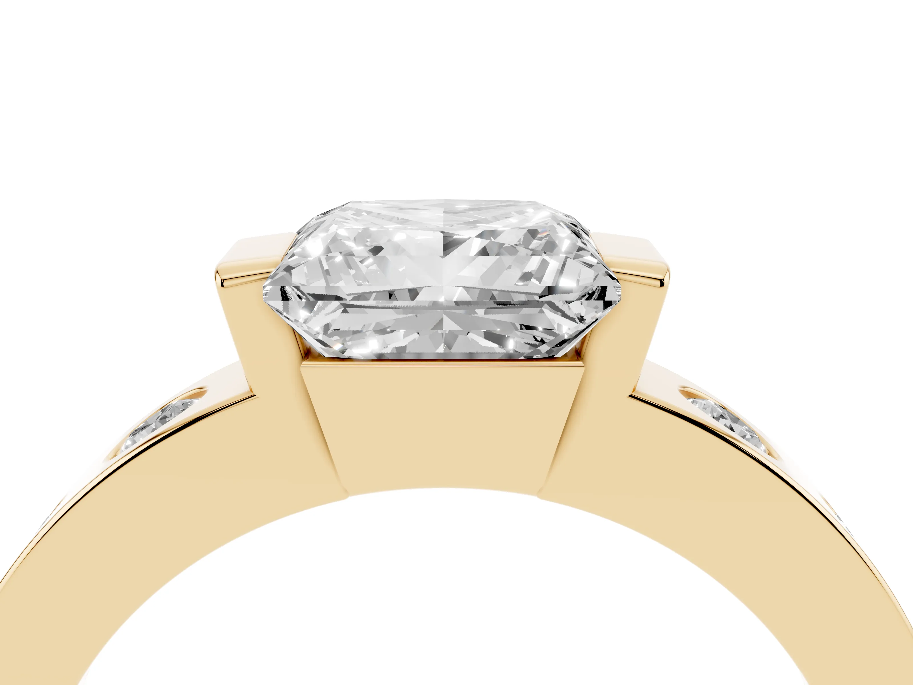 Princess Cut Diamond Channel-Set Band Ring Set in Yellow gold with Bezel Prong Setting