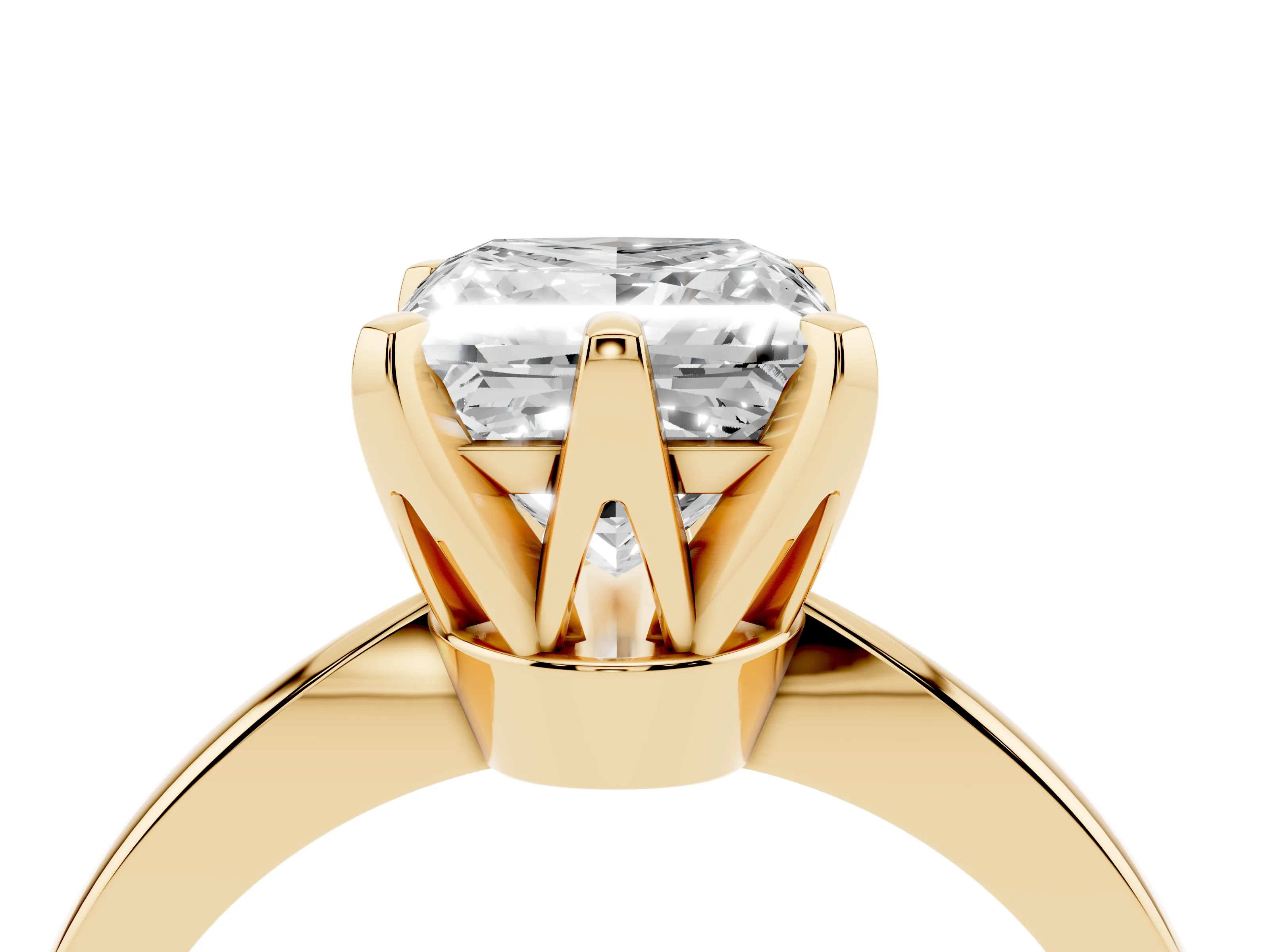 Princess Cut Diamond Solitaire Engagement Ring Set in Yellow gold with Slim Tapered Solitaire Band