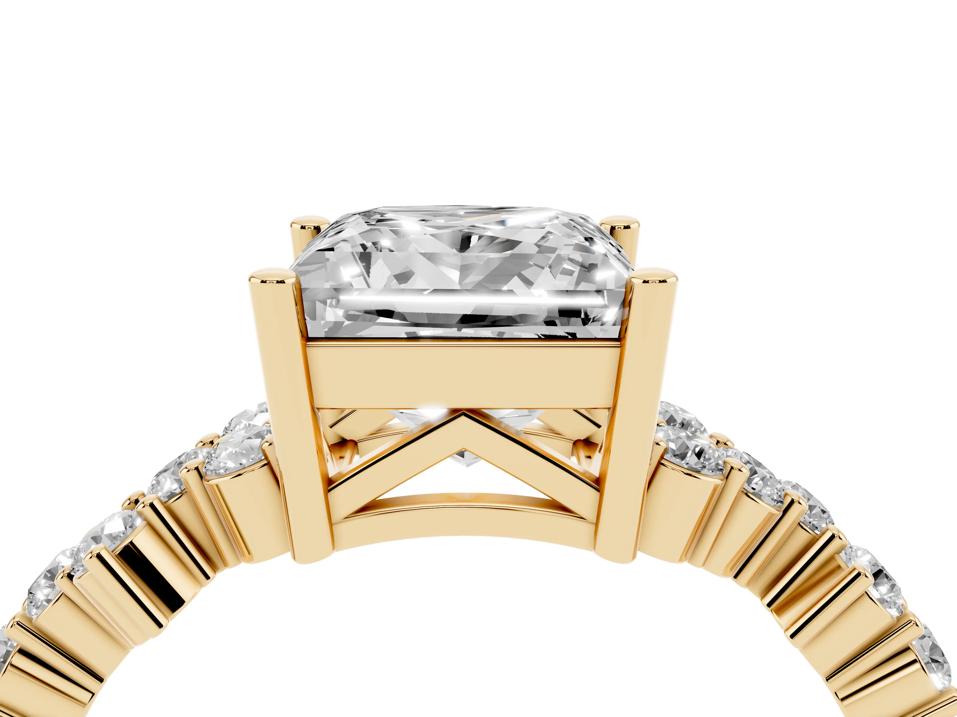 Princess Cut Diamond Ring Set in Yellow gold with Scattered Round Accents