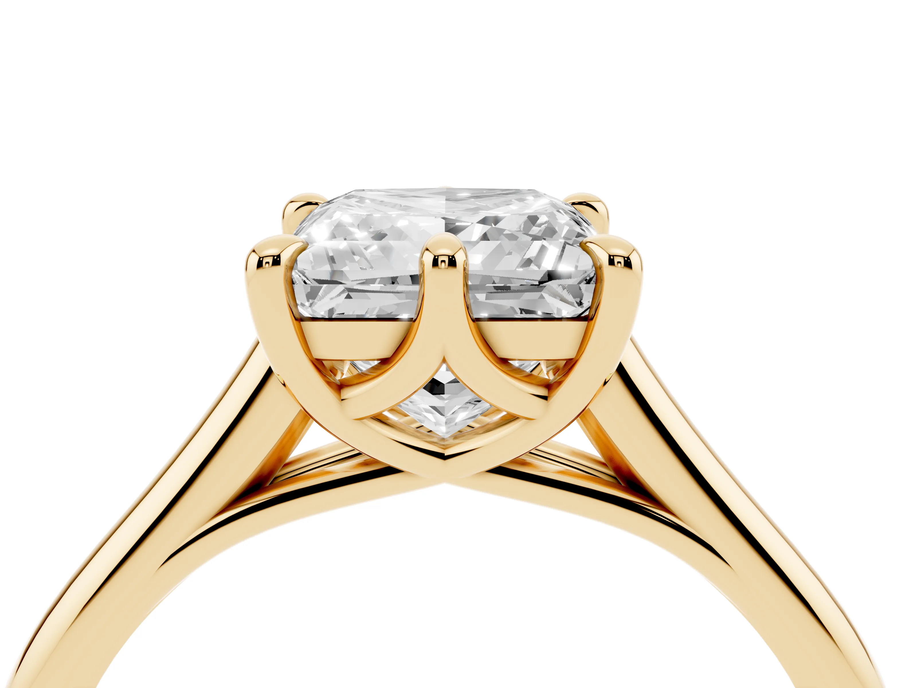 Princess Cut Diamond Solitaire Engagement Ring Set in Yellow gold with Prong Setting and Plain Classic Band