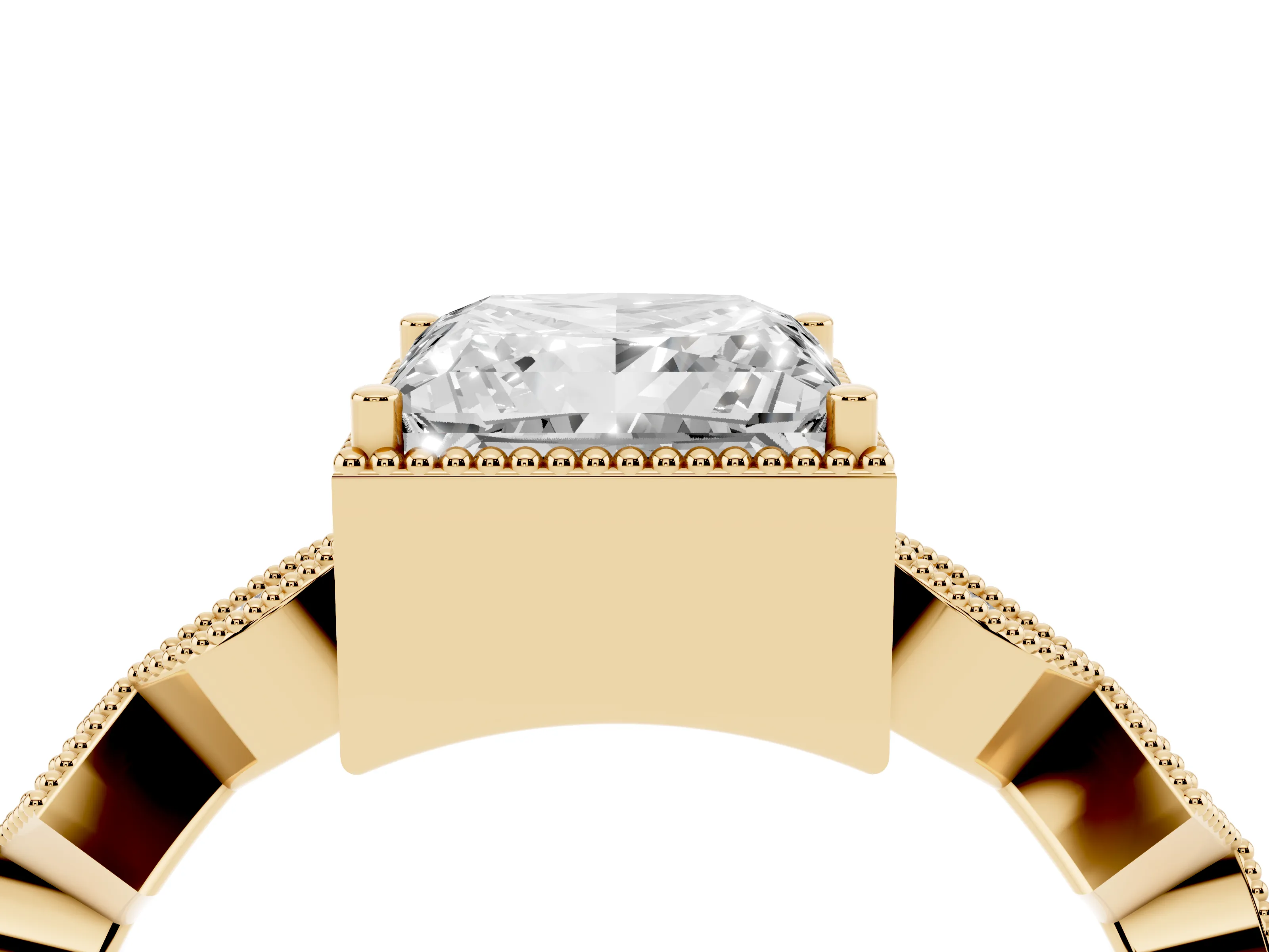 Princess Cut Diamond Milgrain Marquise Twist Band Ring Set in Yellow gold with Prong Setting