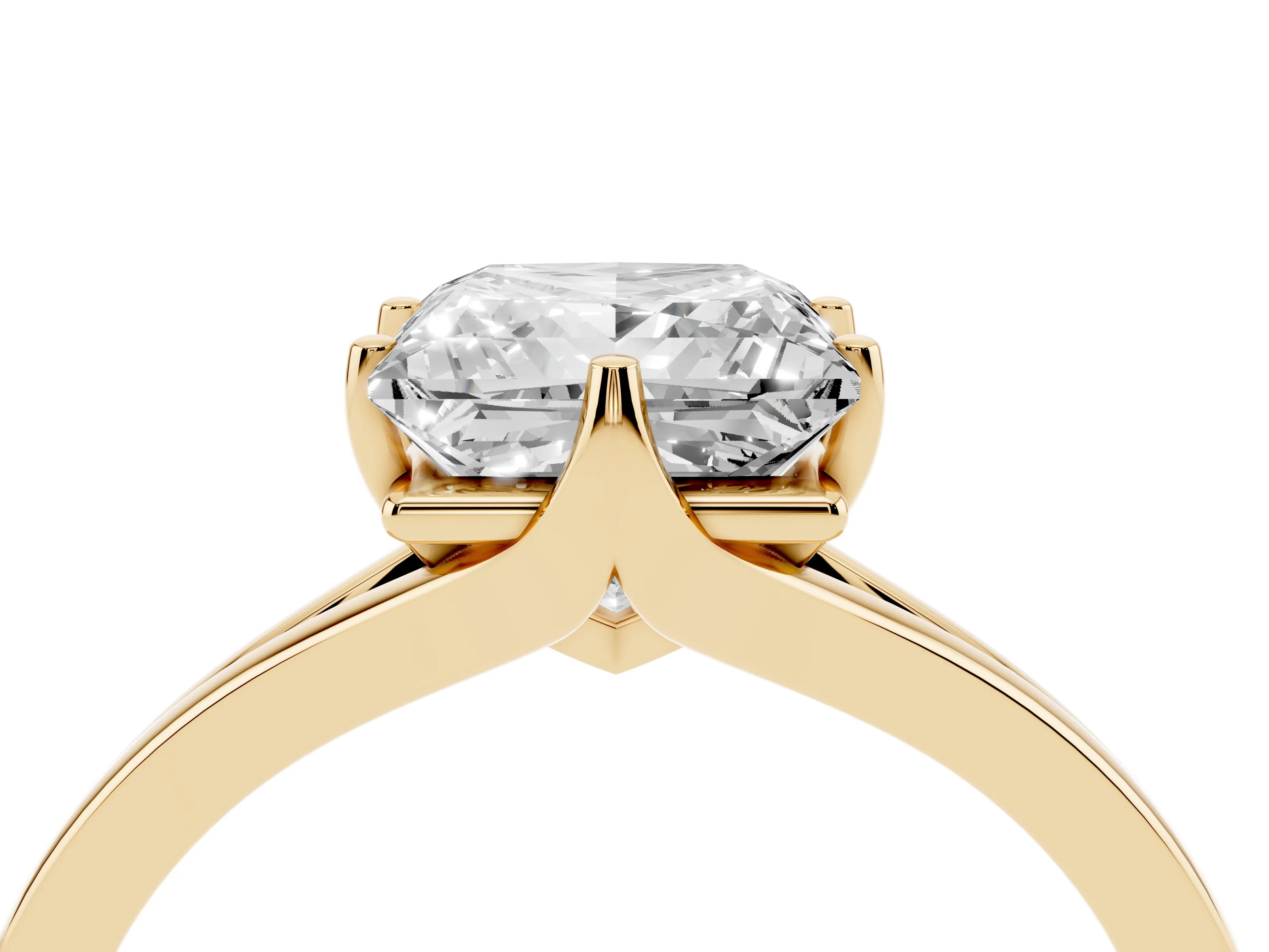 Princess Cut Diamond Solitaire Ring Set in Yellow gold with Polished Tapered Band and Prong Setting