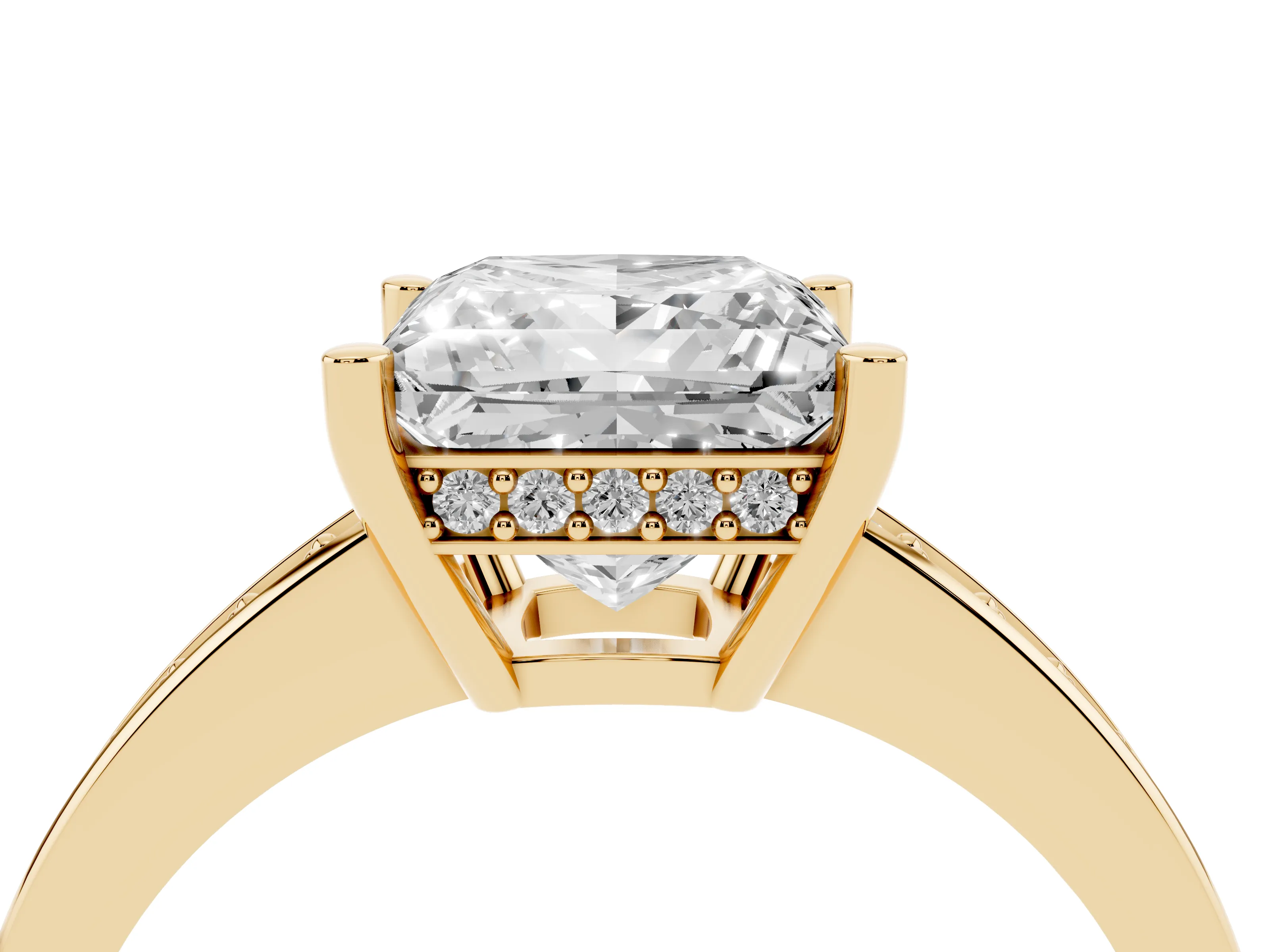 Princess Cut Diamond Pavé Band Prong Set Solitaire Ring Set in Yellow gold