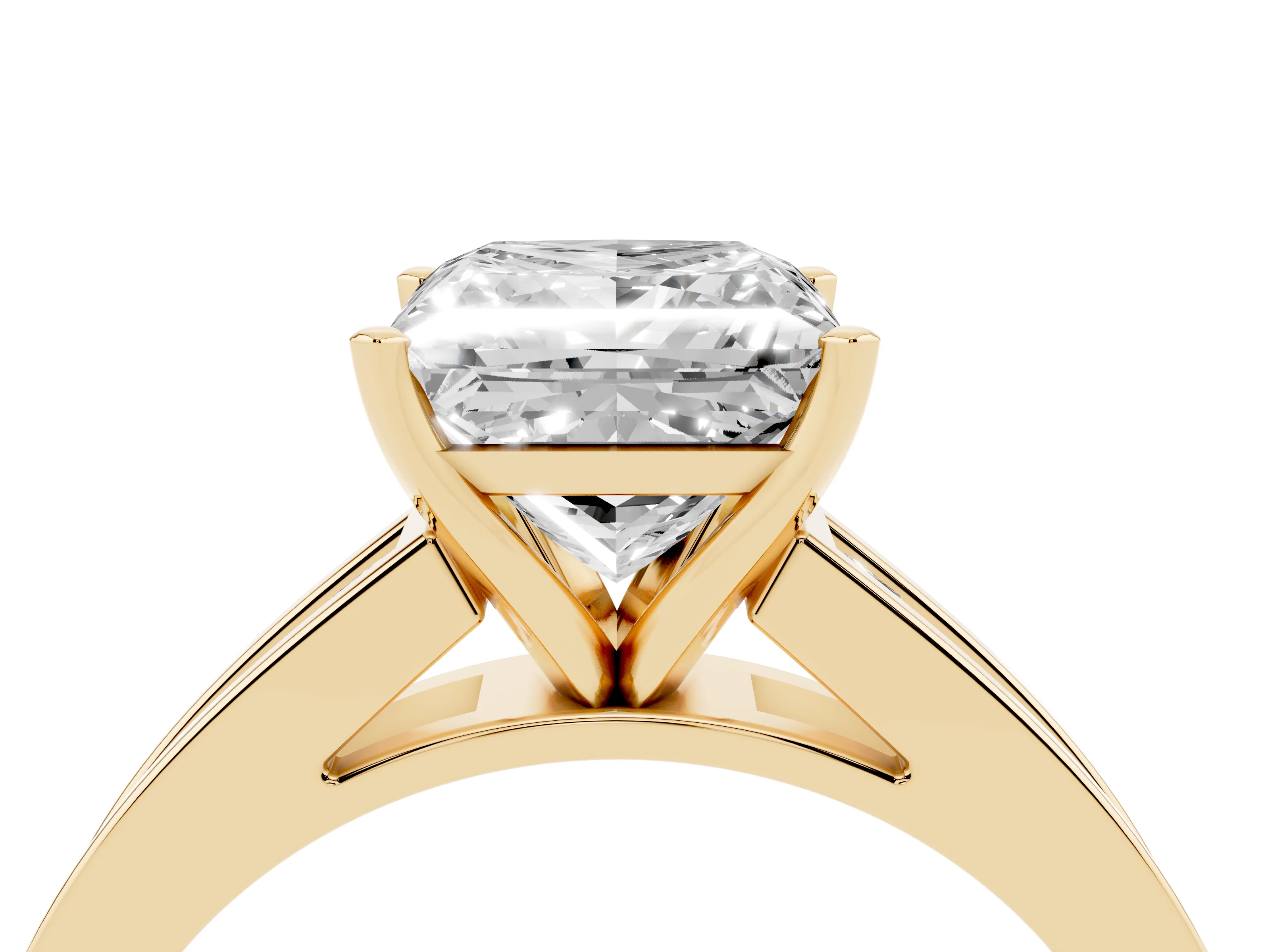 Princess Cut Diamond Solitaire Ring Set in Yellow gold with Channel-Set Band and Prong Setting