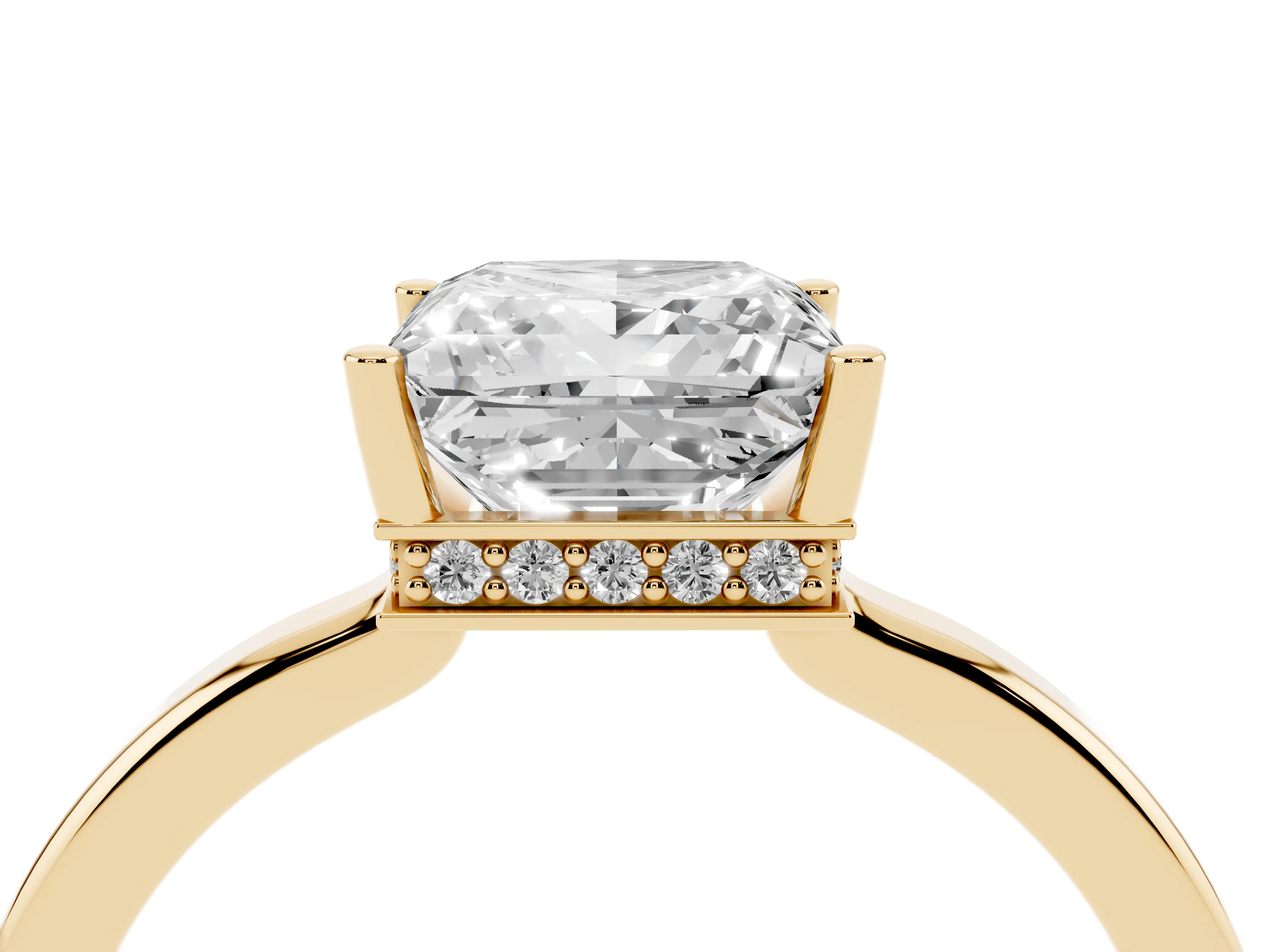 Princess Cut Diamond Solitaire Engagement Ring Set in Yellow gold with Prong Setting on a Plain Band