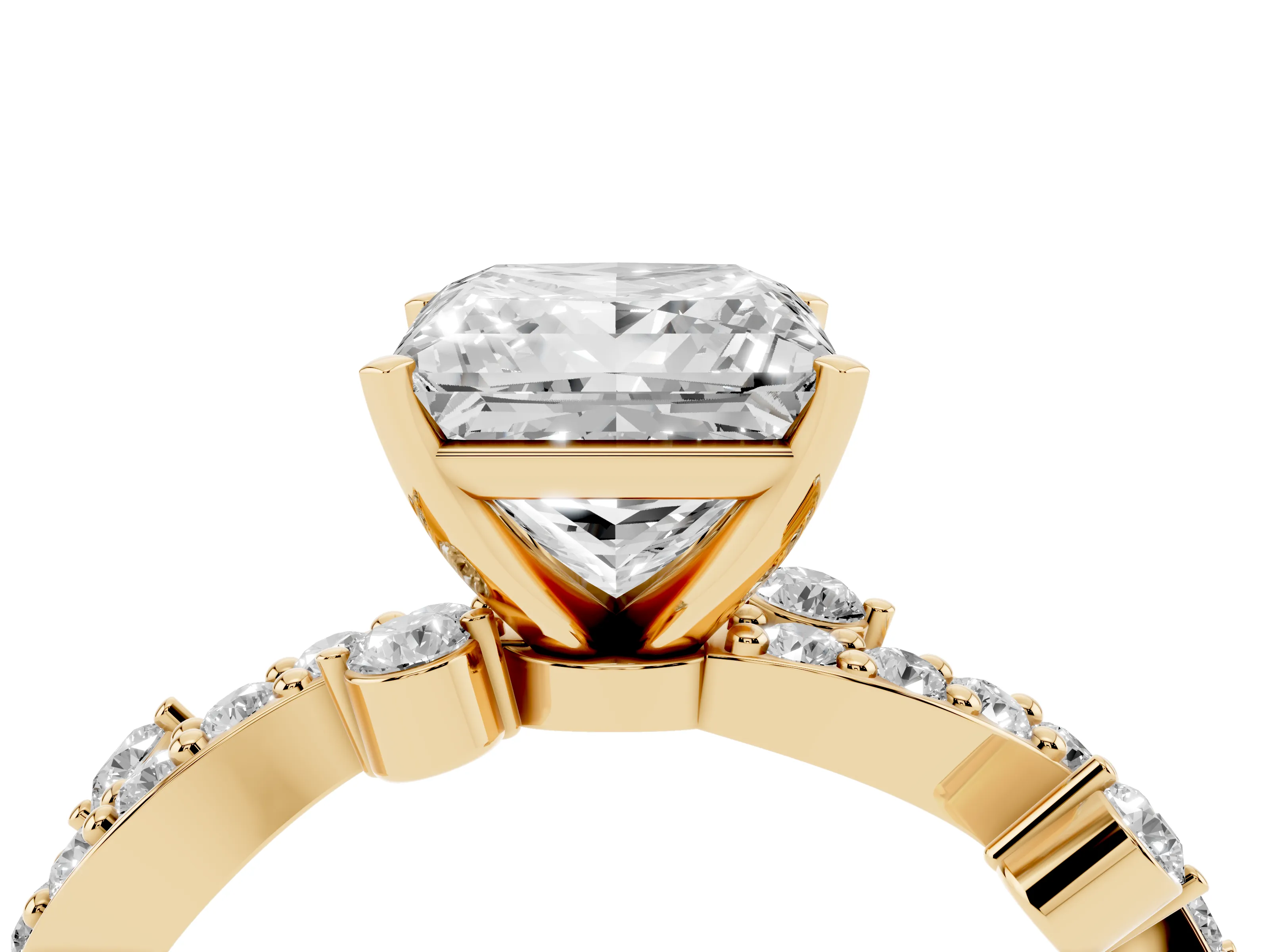 Princess Cut Diamond Solitaire Twisted Band Set in Yellow gold with Pavé Setting