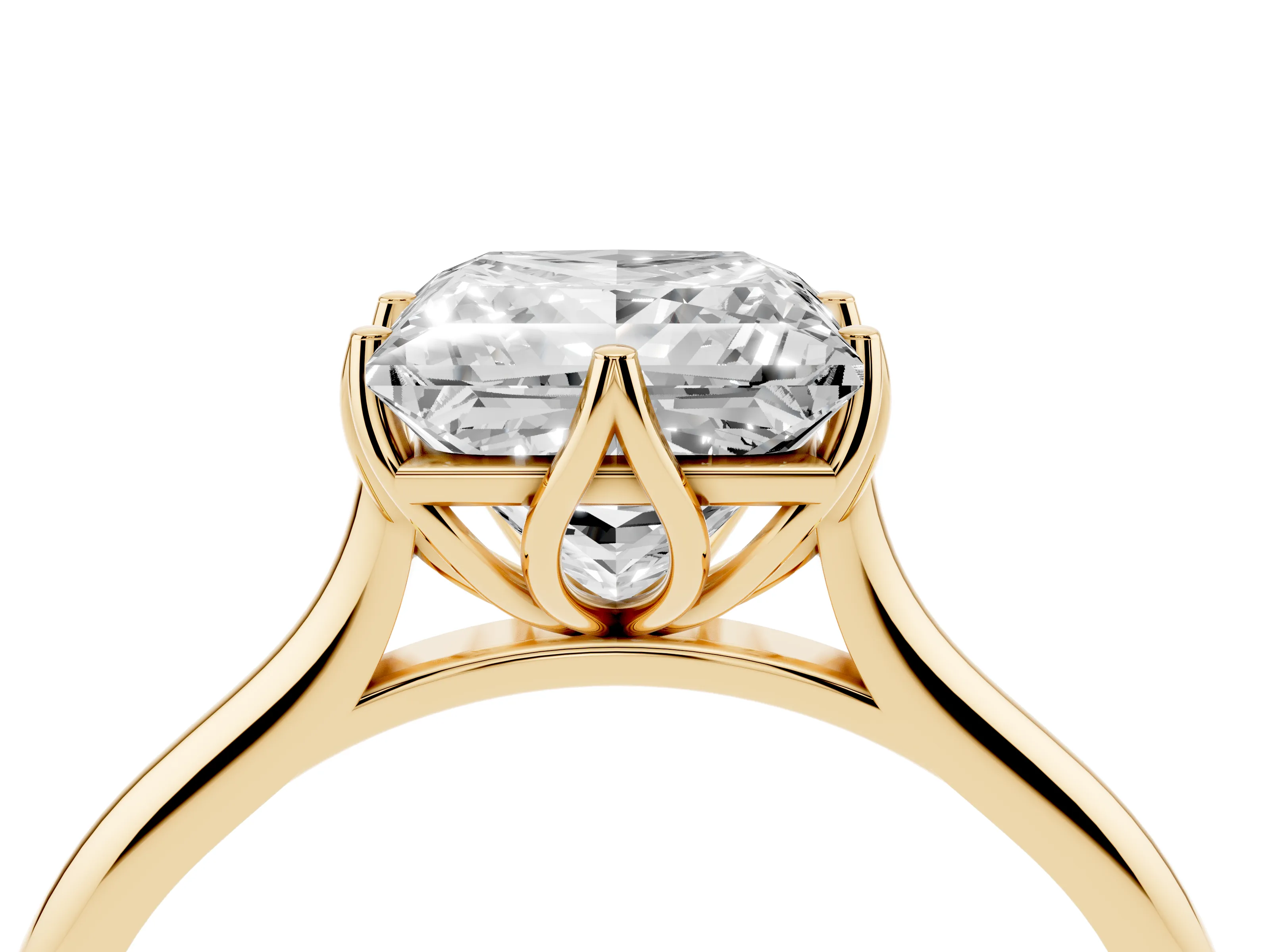 Princess Cut Diamond Solitaire Cathedral Ring Set in Yellow gold with Prong Setting