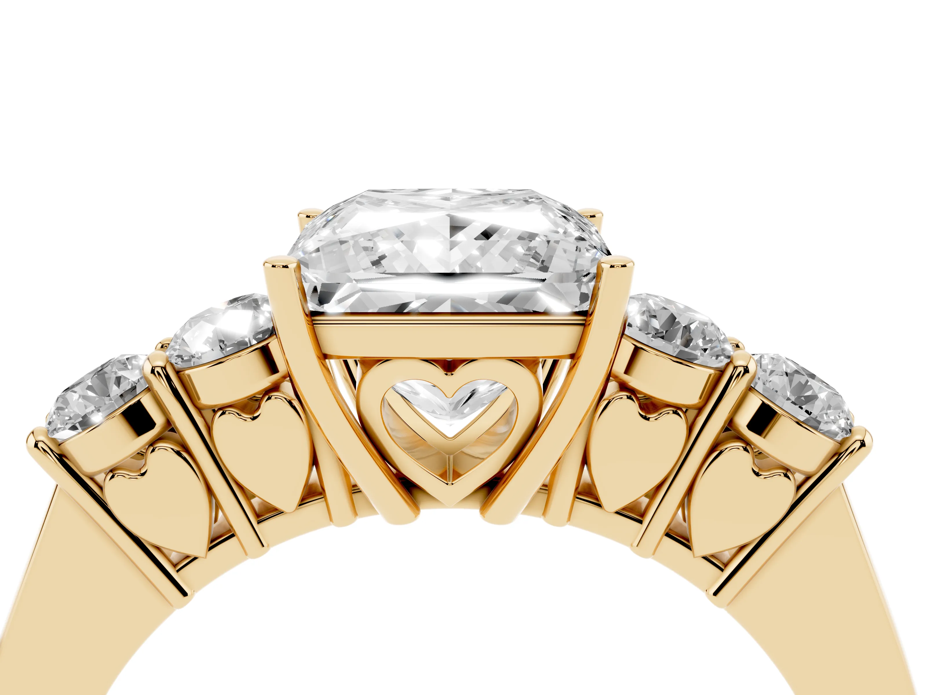 Princess Cut Diamond Five-Stone Prong Set Band Ring Set in Yellow gold with Polished Band