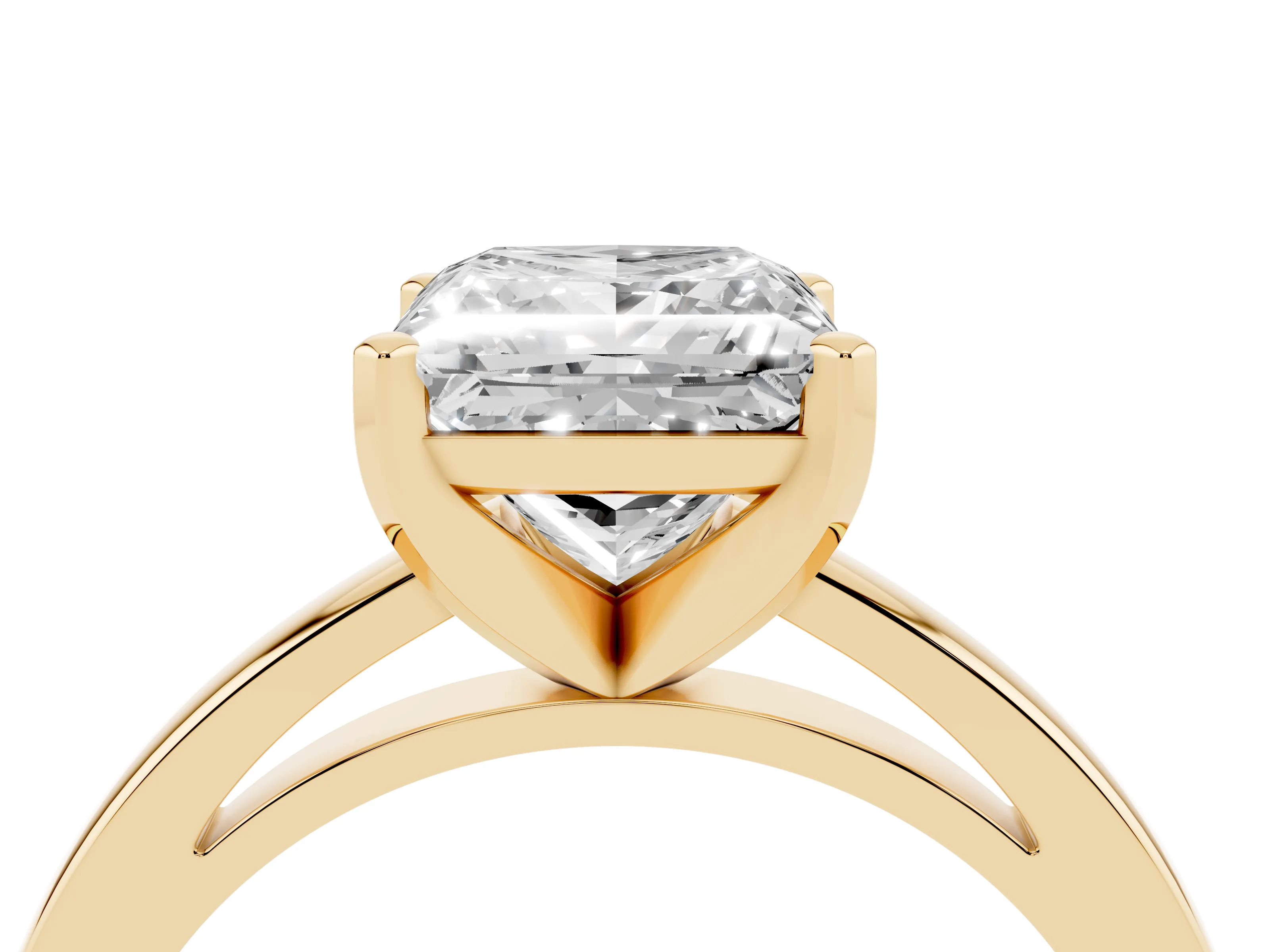 Princess Cut Diamond Solitaire Engagement Ring Set in Yellow gold with Prong Setting on a Classic Band