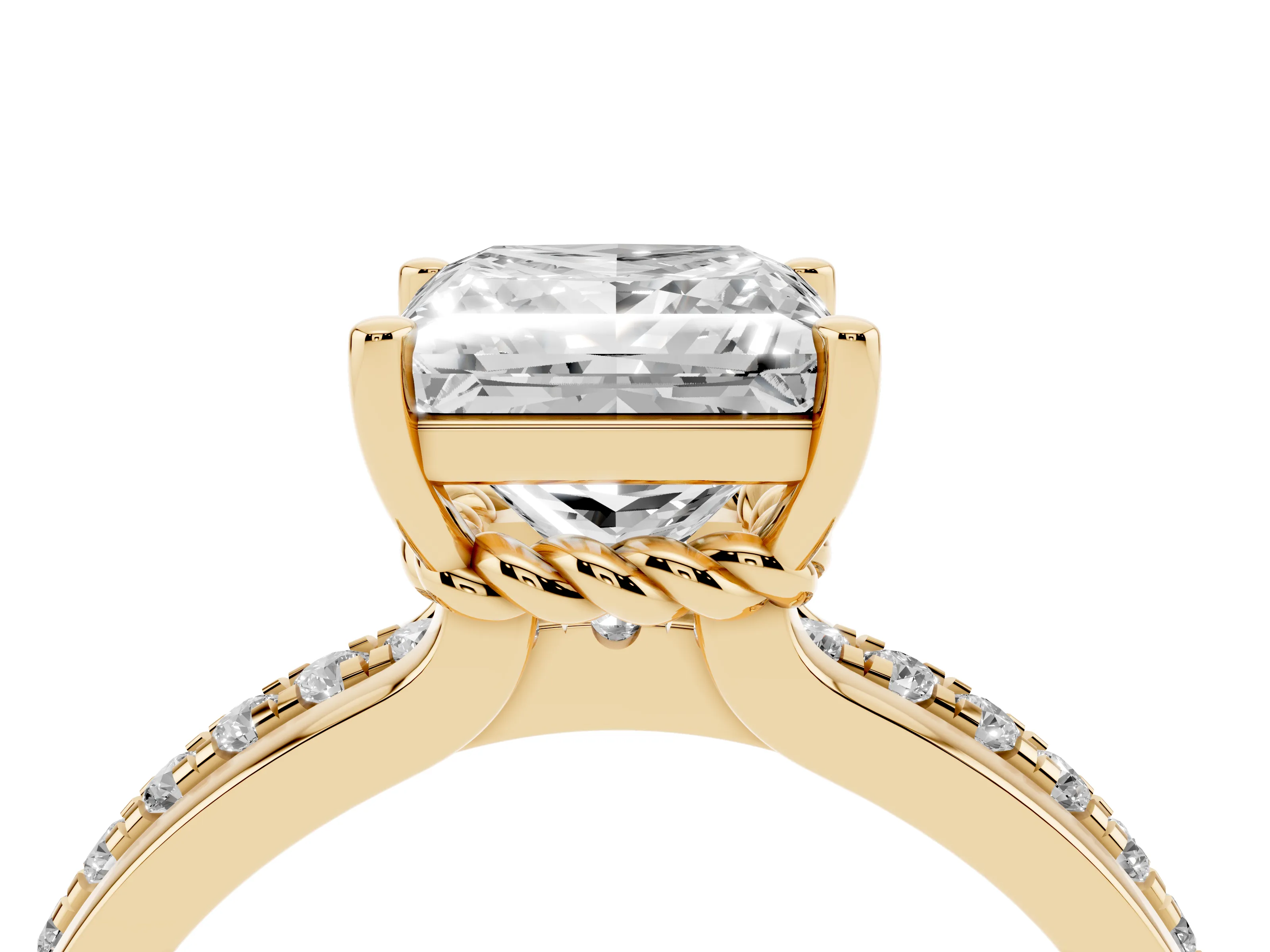 Princess Cut Diamond Solitaire Ring Set in Yellow gold with Channel Set Band and Prong Setting