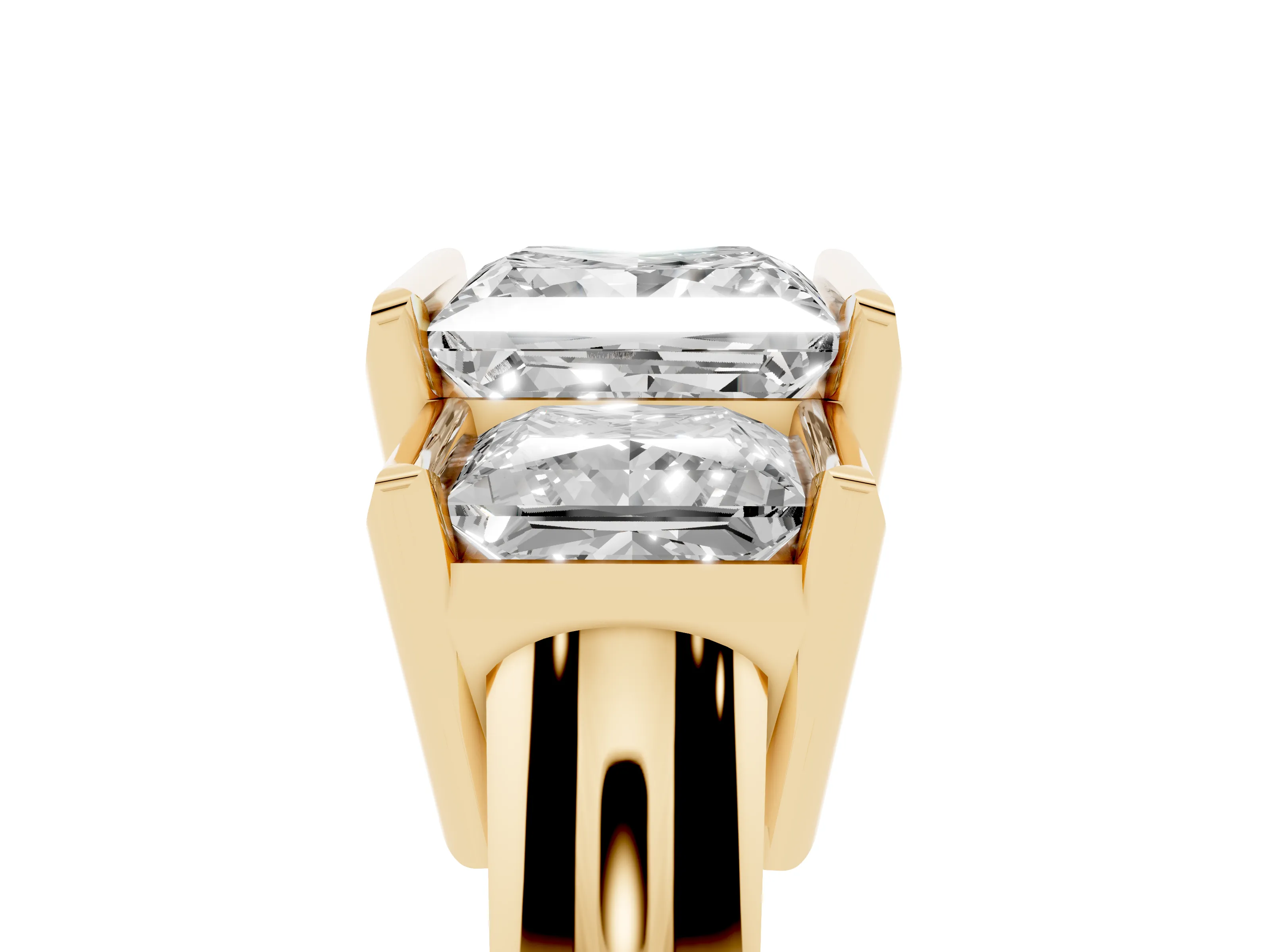 Princess Cut Diamond Three-Stone Channel Set Ring Set in Yellow gold with Smooth Polished Band