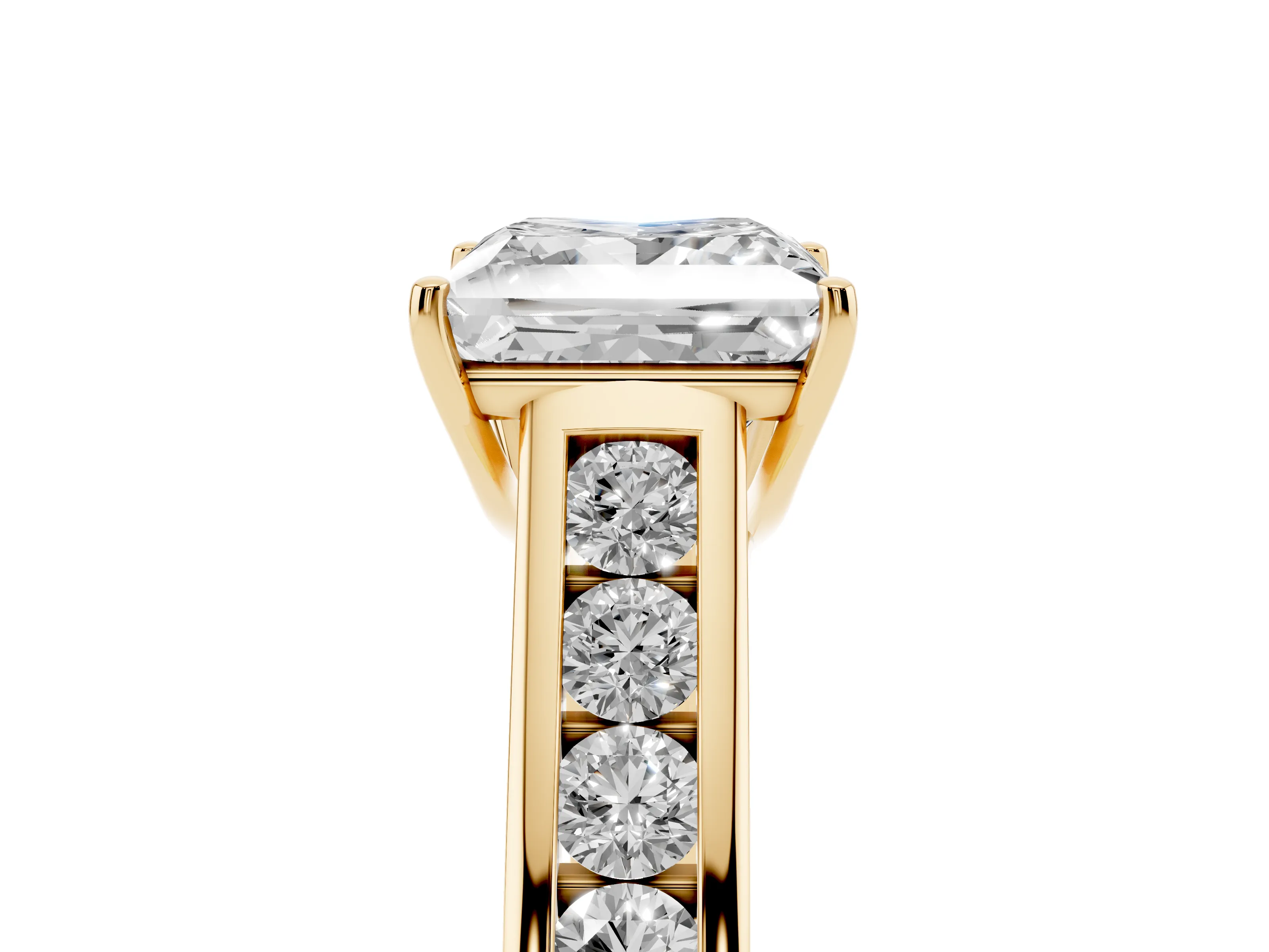 Princess Cut Diamond Solitaire Channel-Set Engagement Ring Set in Yellow gold with Prong Setting