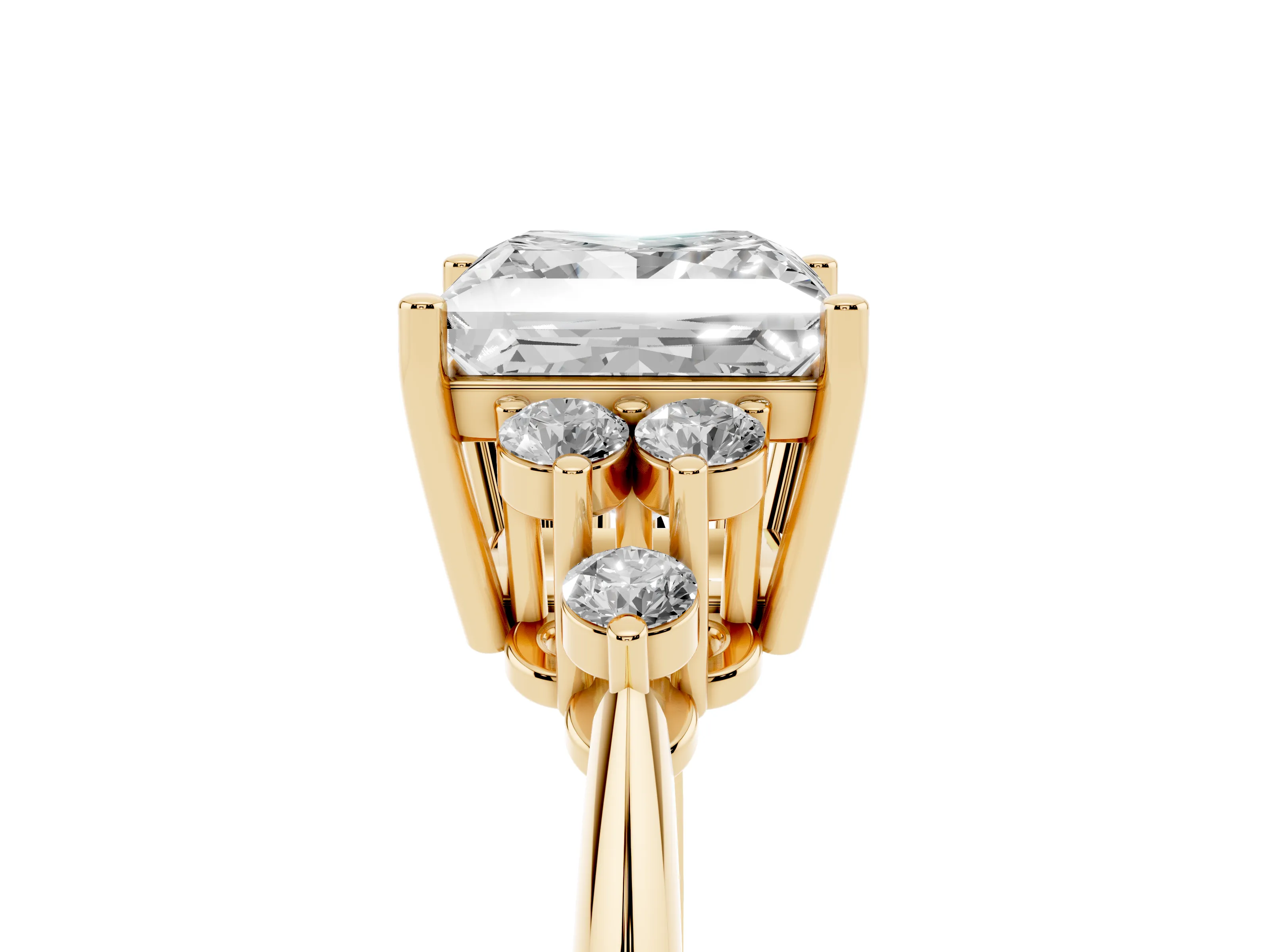 Princess Cut Diamond Cluster Ring Set in Yellow gold with Plain Band and Prong Setting