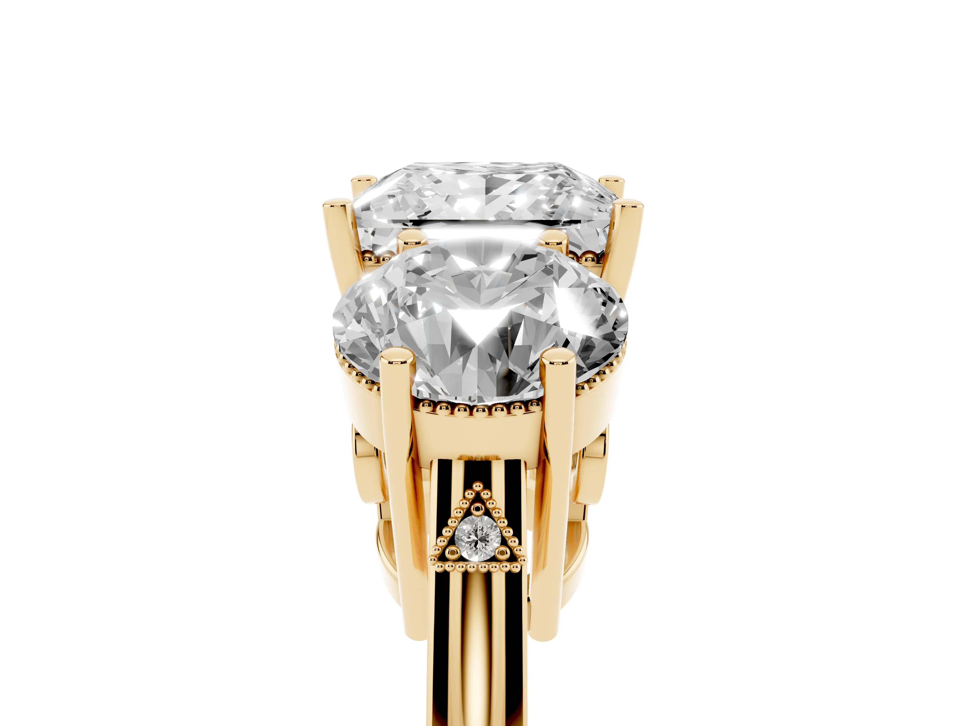 Princess Cut Diamond Three-Stone Engagement Ring Set in Yellow gold with Polished Band