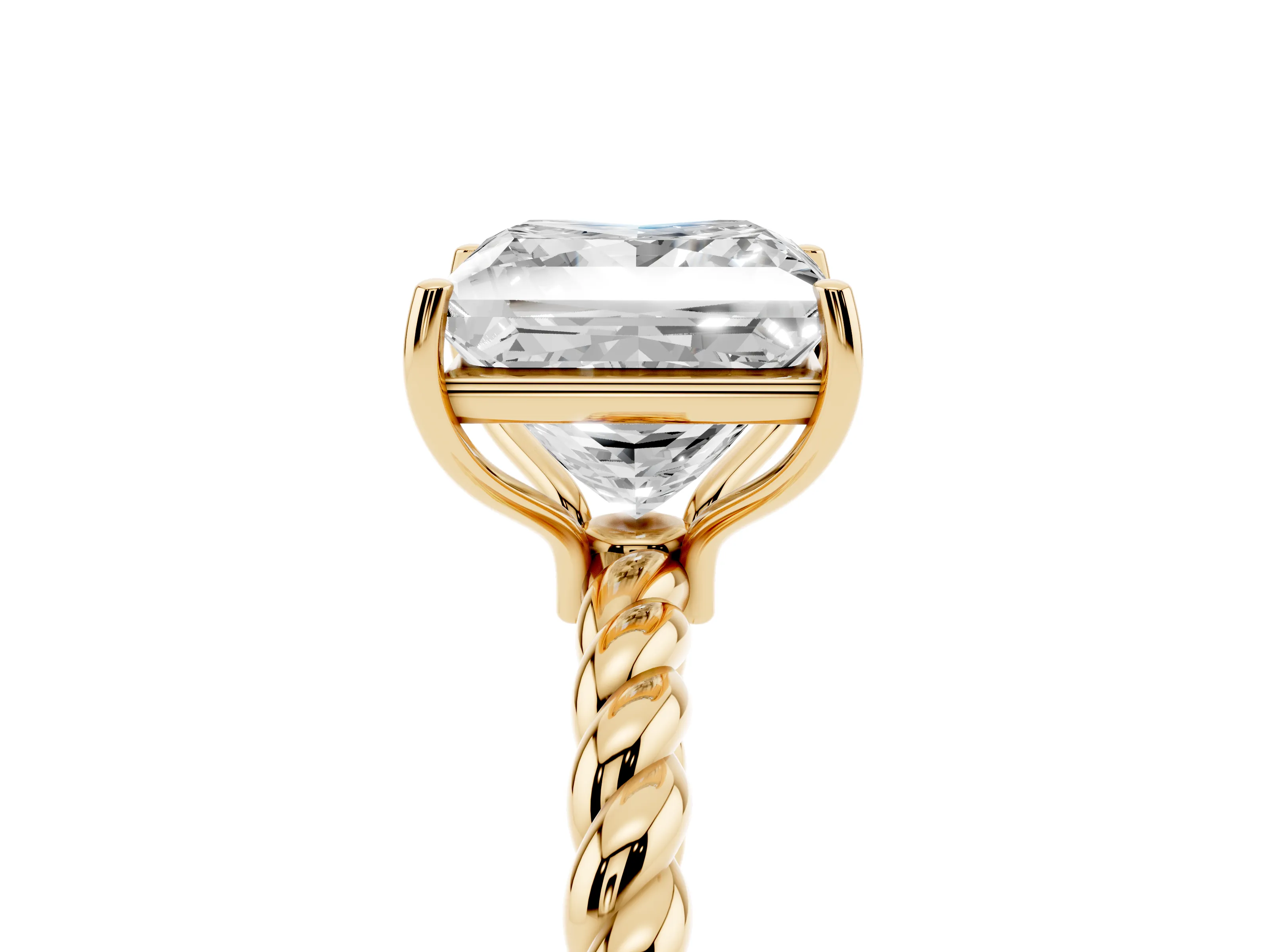 Princess Cut Diamond Solitaire Ring Set in Yellow gold with Twist Band and Prong Setting