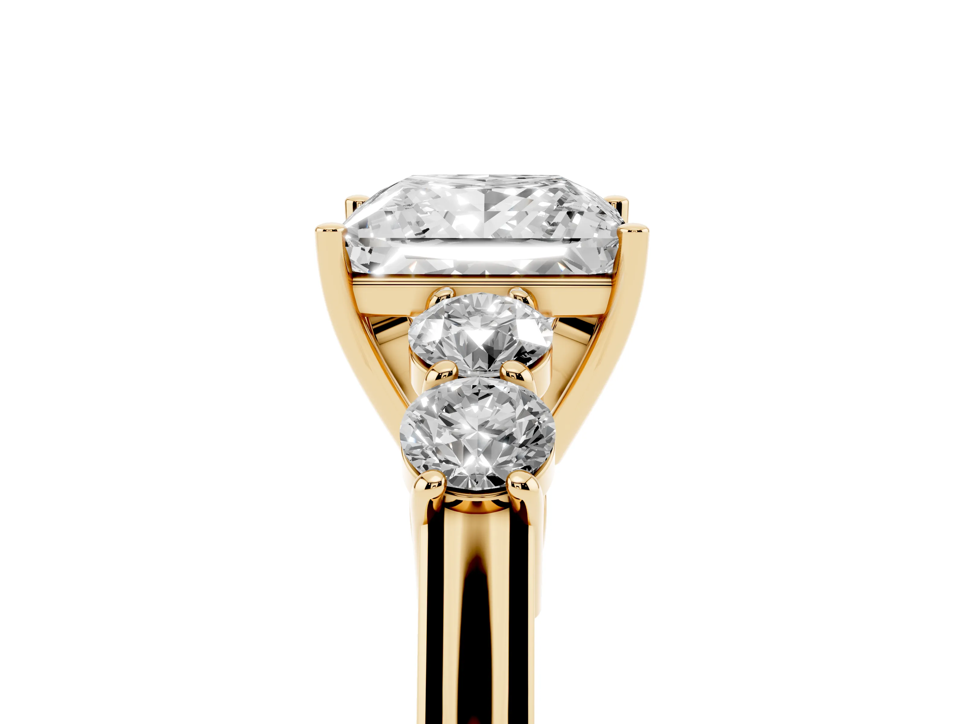 Princess Cut Diamond Five-Stone Prong Set Band Ring Set in Yellow gold with Polished Band