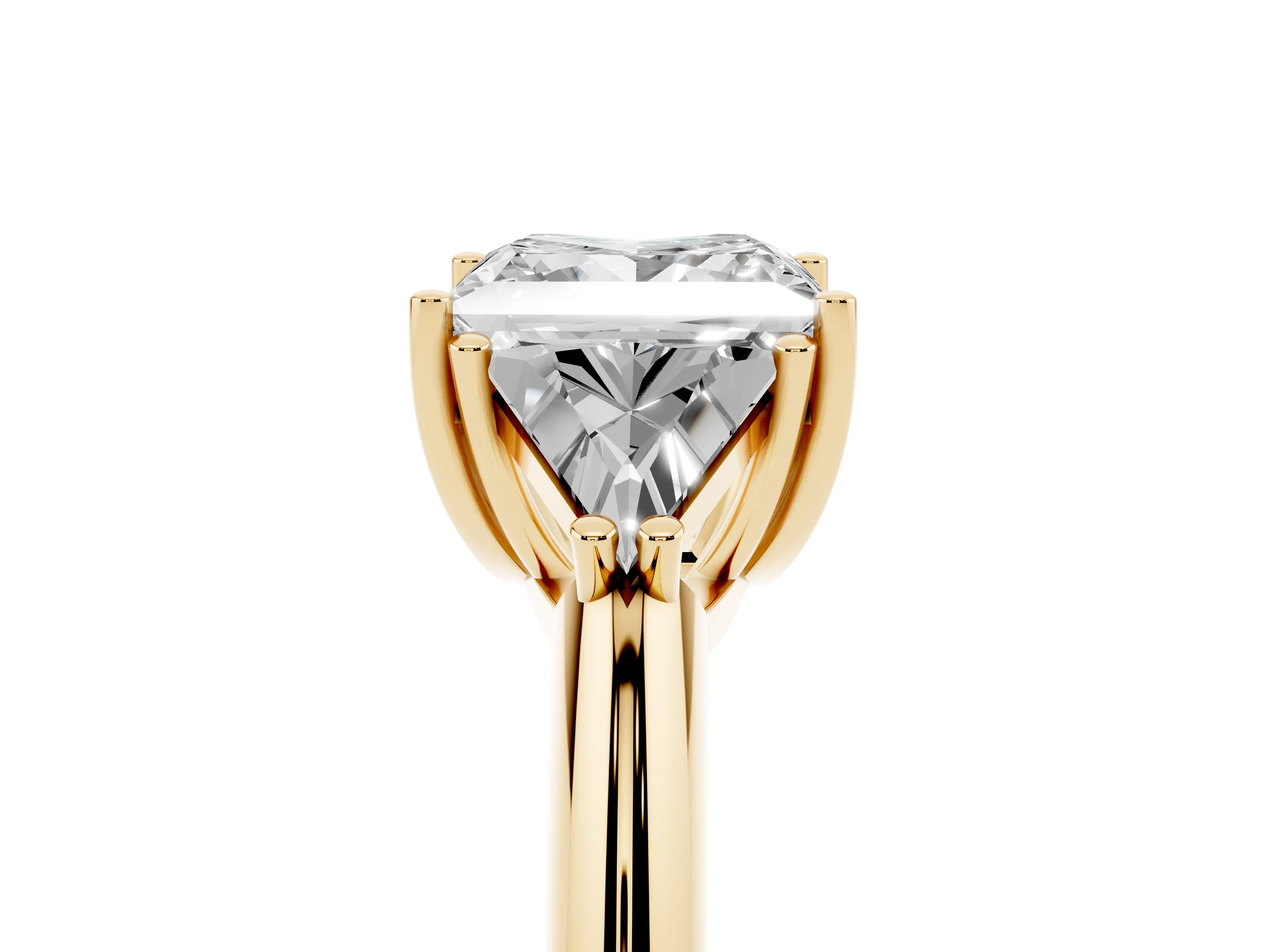 Princess Cut Diamond Three-Stone Engagement Ring Set in Yellow gold with Trillion Side Stones