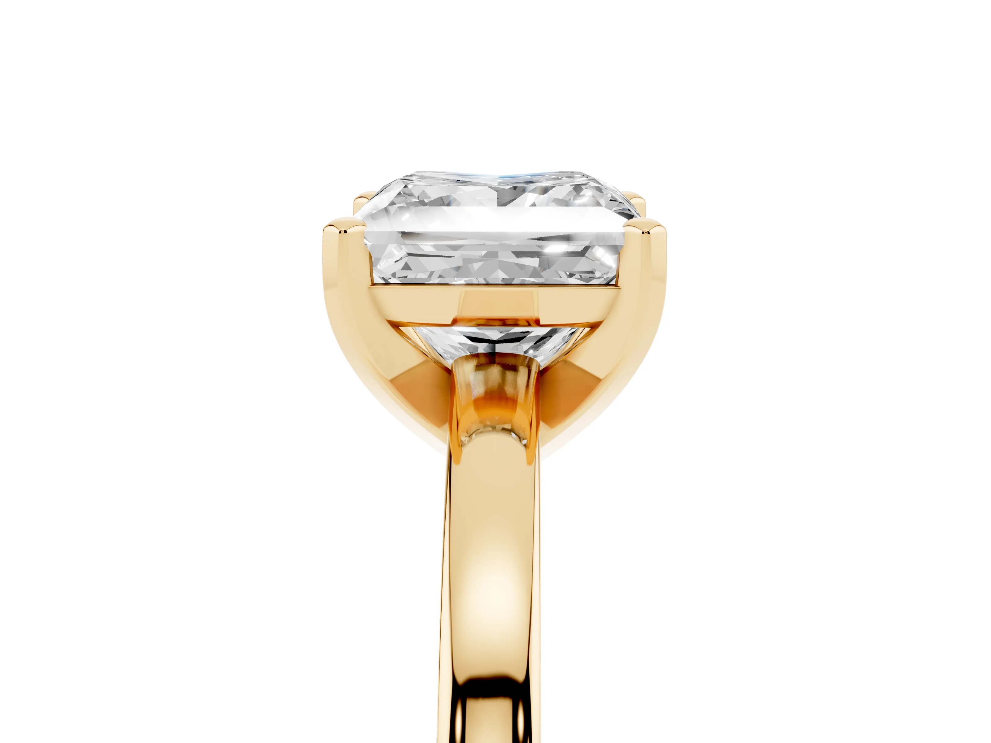 Princess Cut Diamond Solitaire Engagement Ring Set in Yellow gold with Prong Setting on a Classic Band