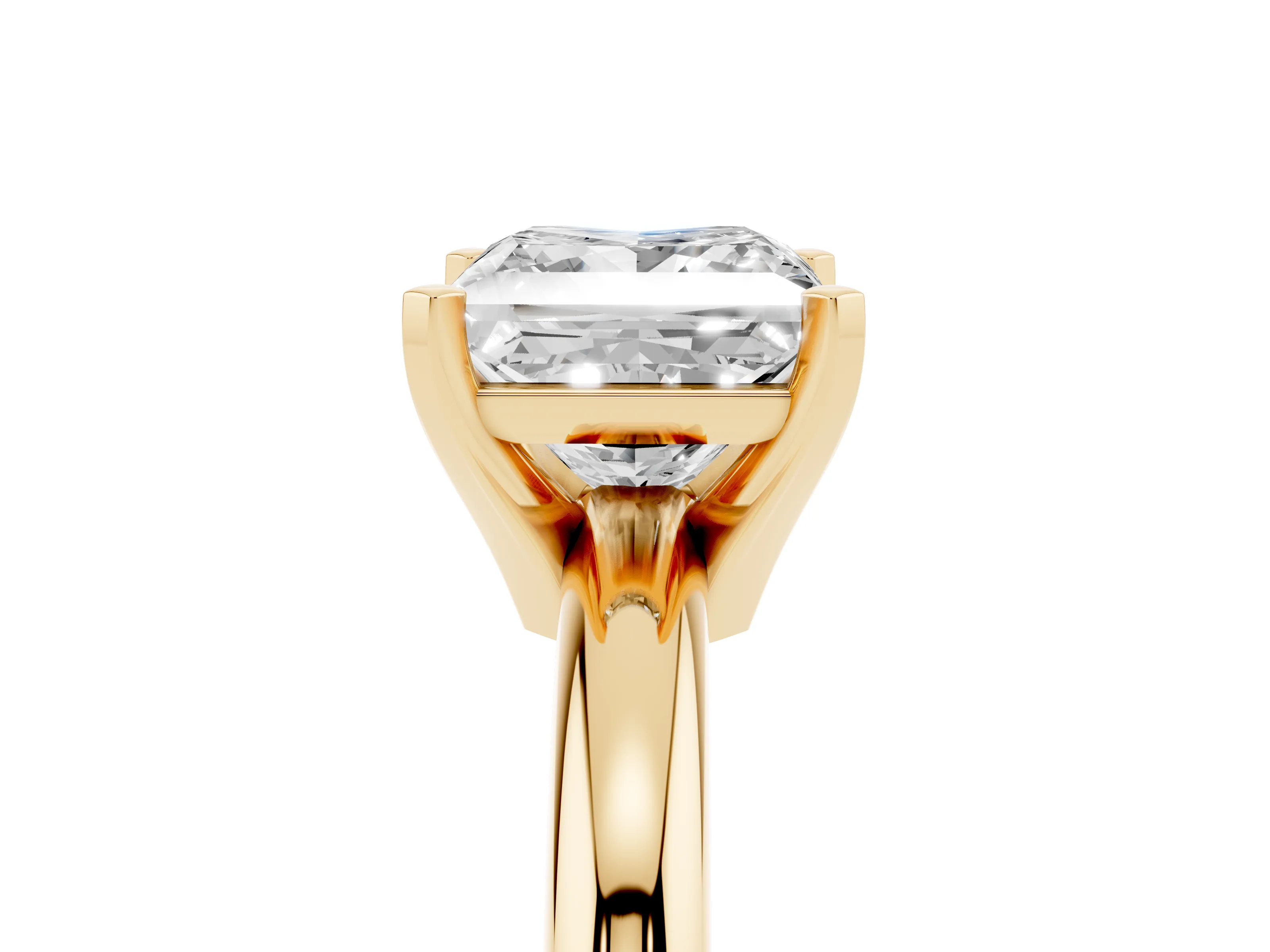 Princess Cut Diamond Solitaire Engagement Ring Set in Yellow gold with Round Band and Prong Setting