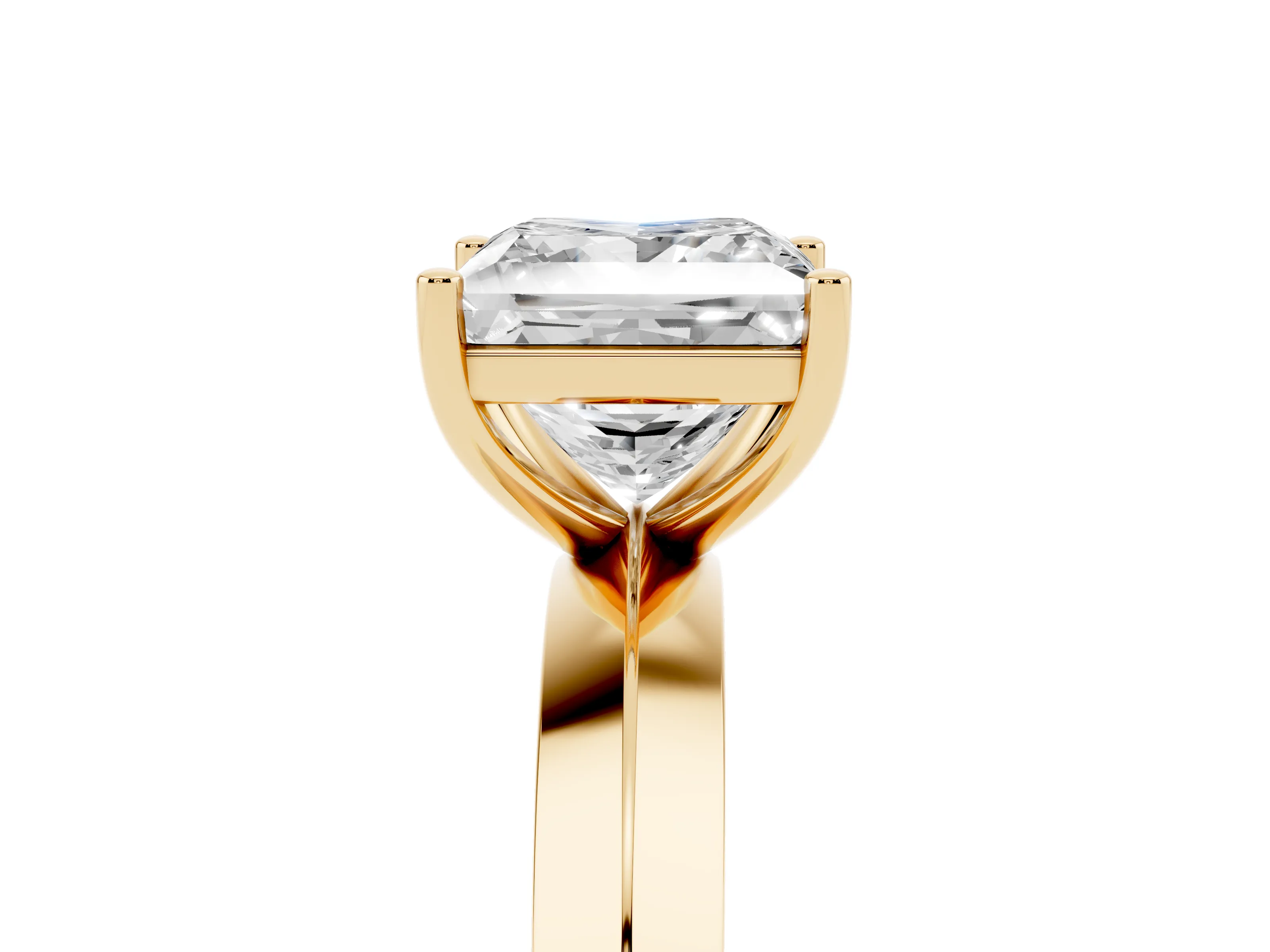 Princess Cut Diamond Solitaire Engagement Ring Set in Yellow gold with Flat Band and Prong Setting