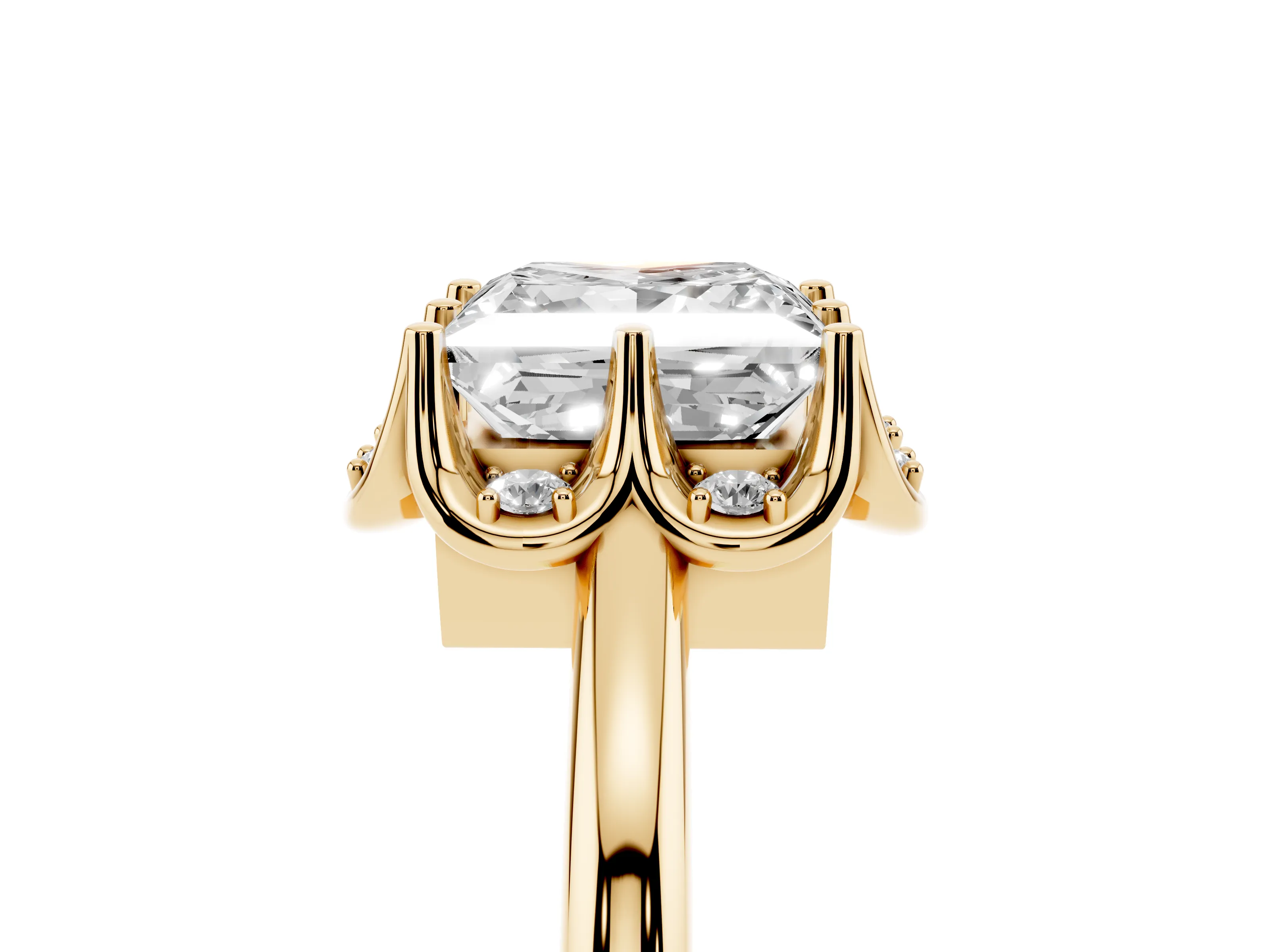 Princess Cut Diamond Round Cluster Halo Ring Set in Yellow gold with Solitaire Band and Prong Setting