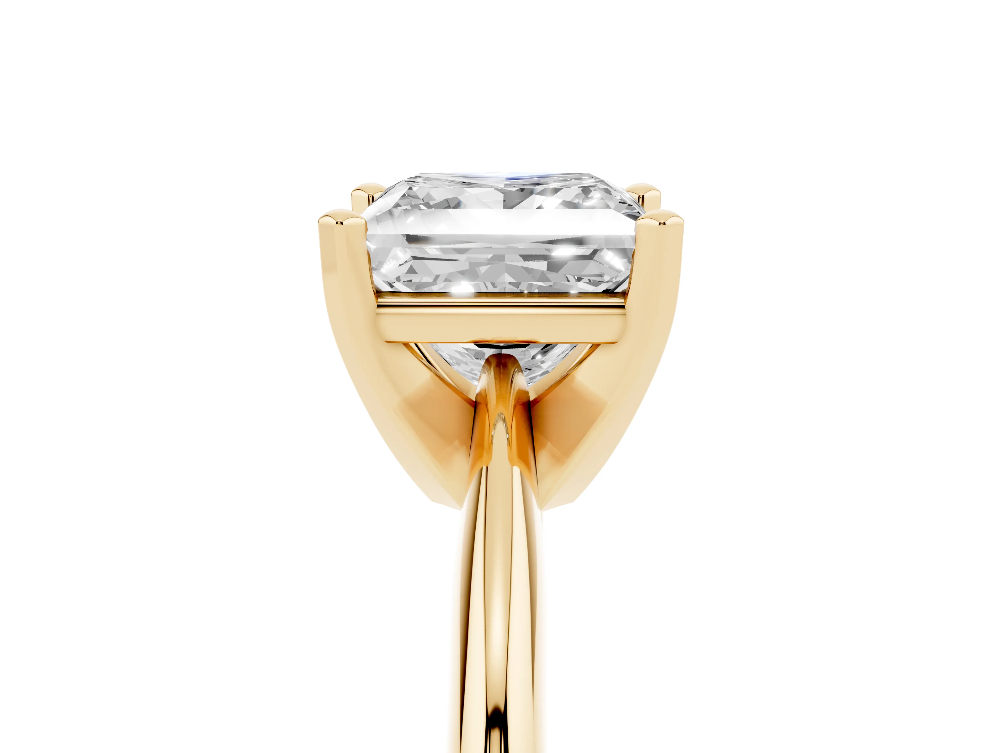 Princess Cut Diamond Solitaire Ring Set in Yellow gold with Prong Setting on a Plain Round Band