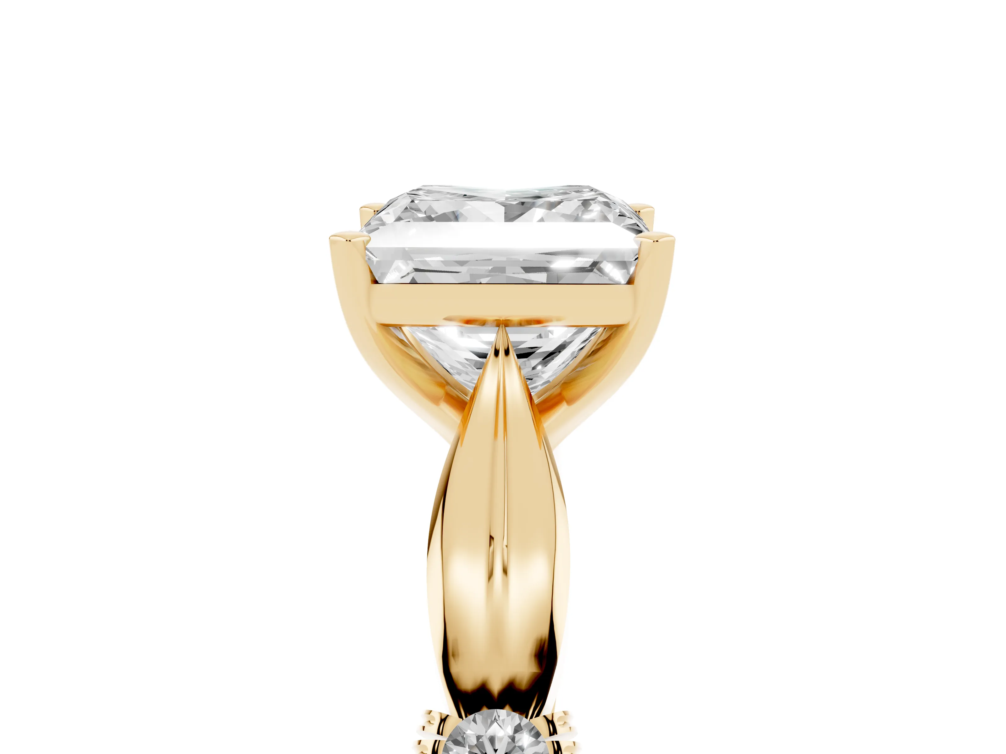 Princess Cut Diamond Solitaire Twisted Band Ring Set in Yellow gold with Accent Stones and Prong Setting