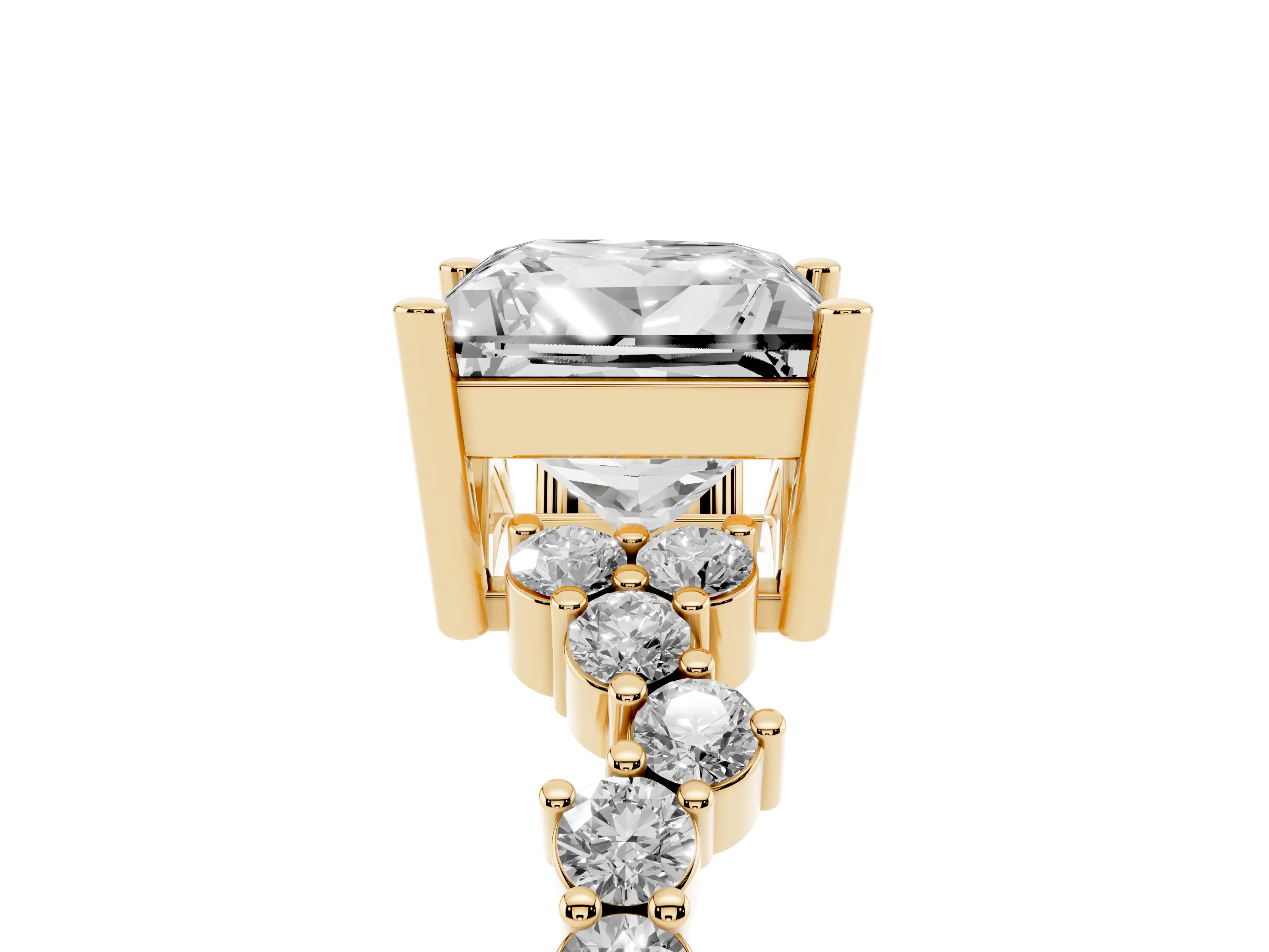 Princess Cut Diamond Ring Set in Yellow gold with Scattered Round Accents