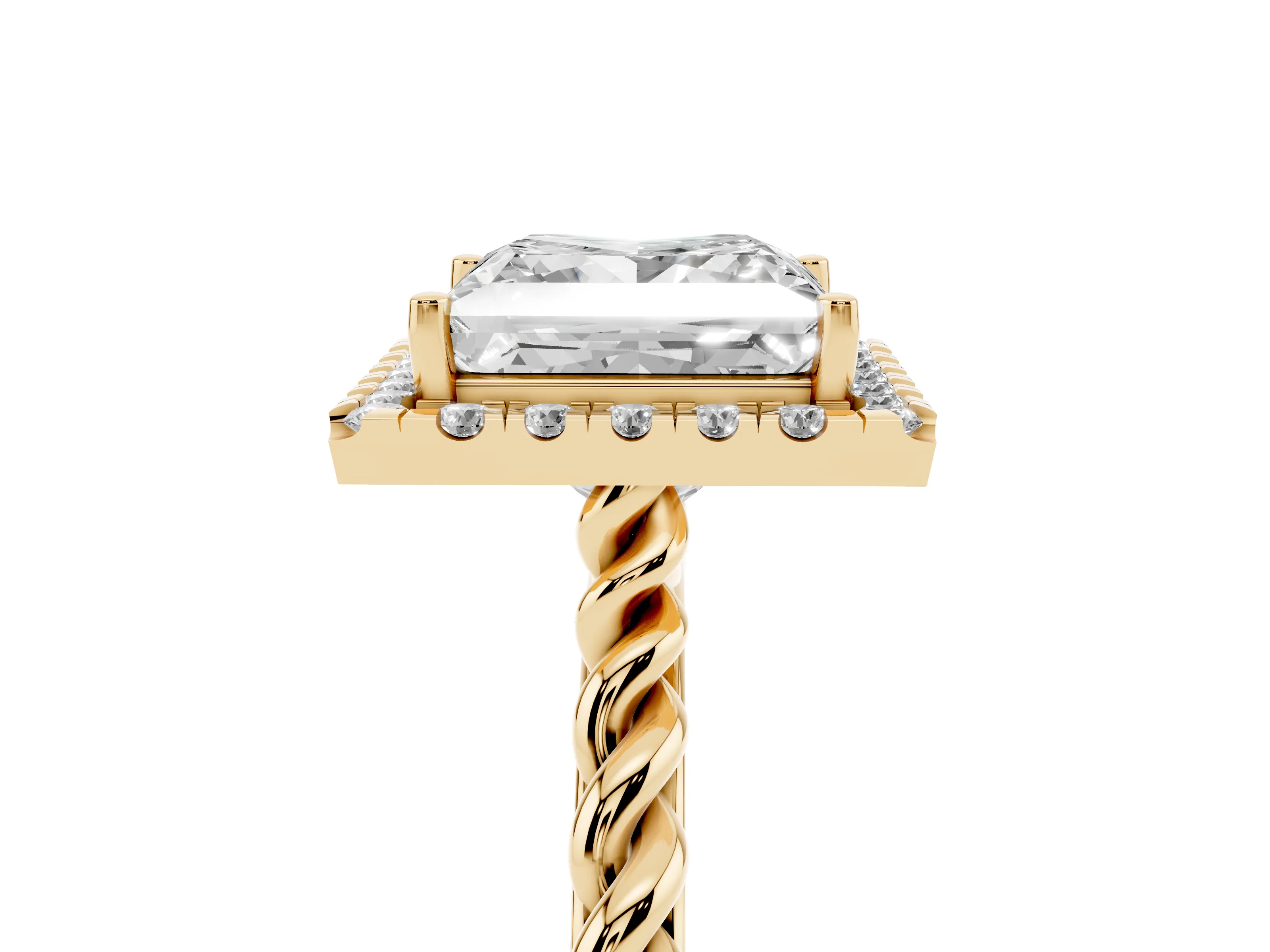 Princess Cut Diamond Halo Ring Set in Yellow gold with Plain Twisted Band