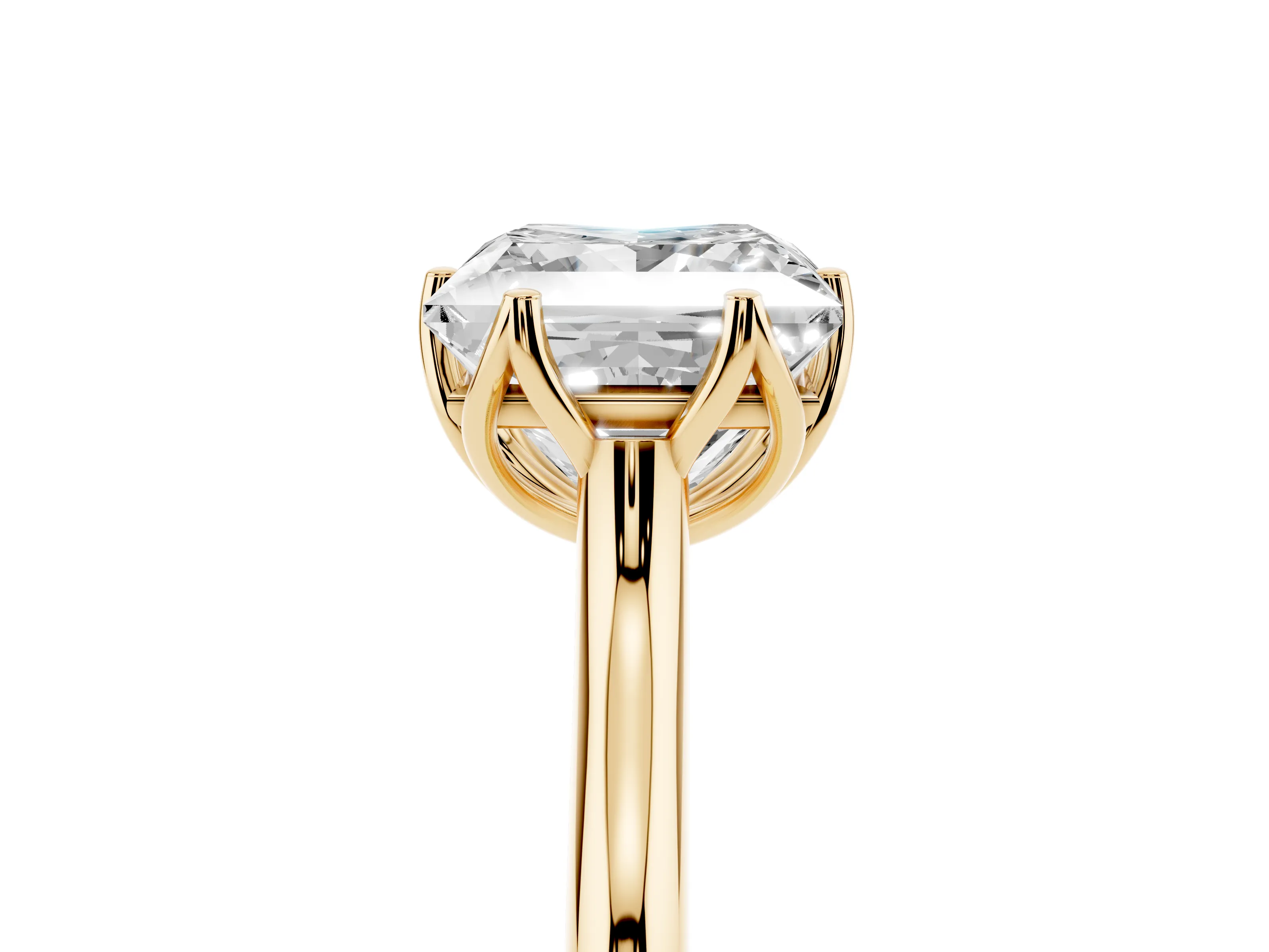 Princess Cut Diamond Solitaire Cathedral Ring Set in Yellow gold with Prong Setting