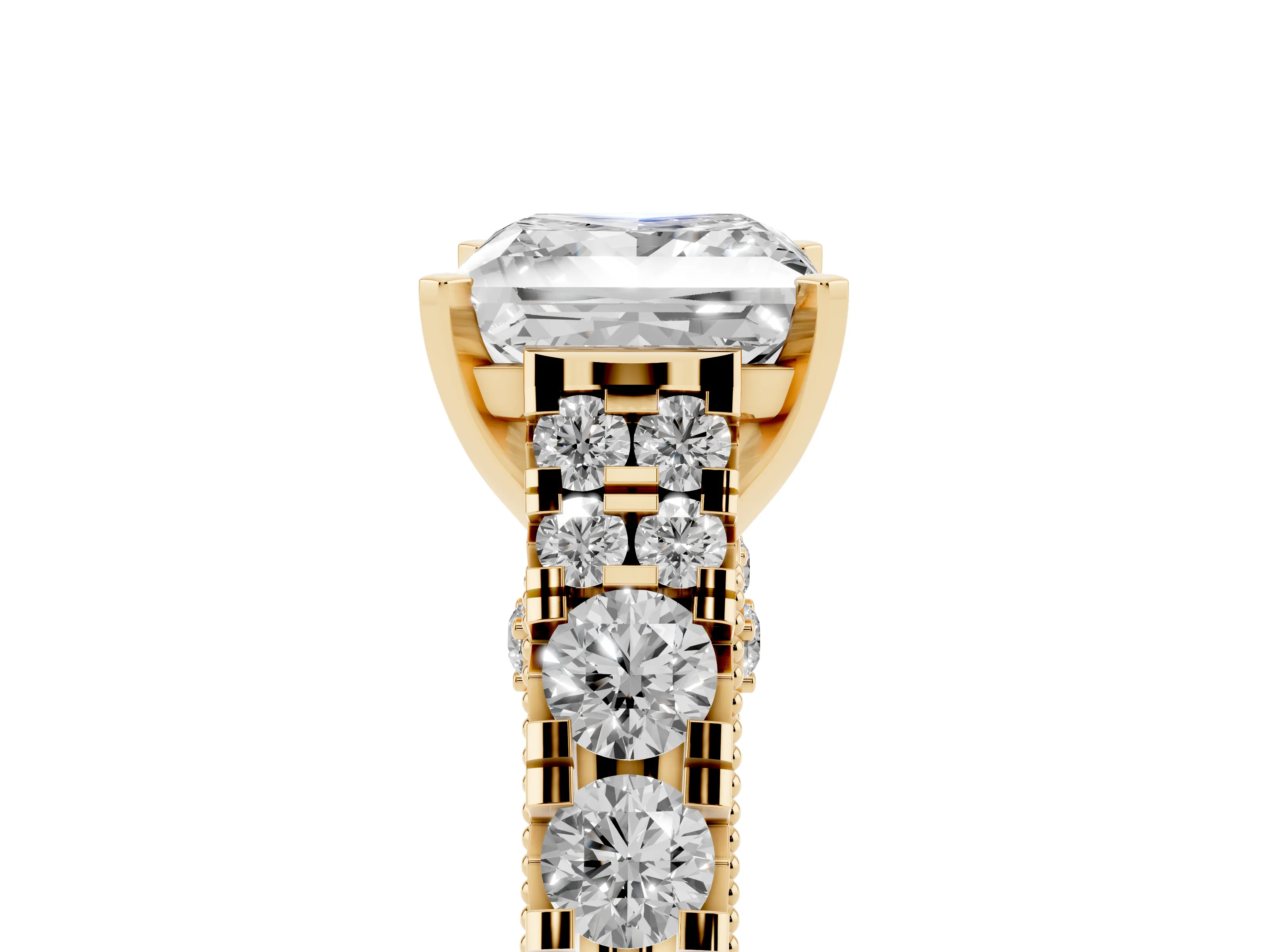 Princess Cut Diamond Classic Solitaire Ring Set in Yellow gold with Pavé Band and Prong Setting