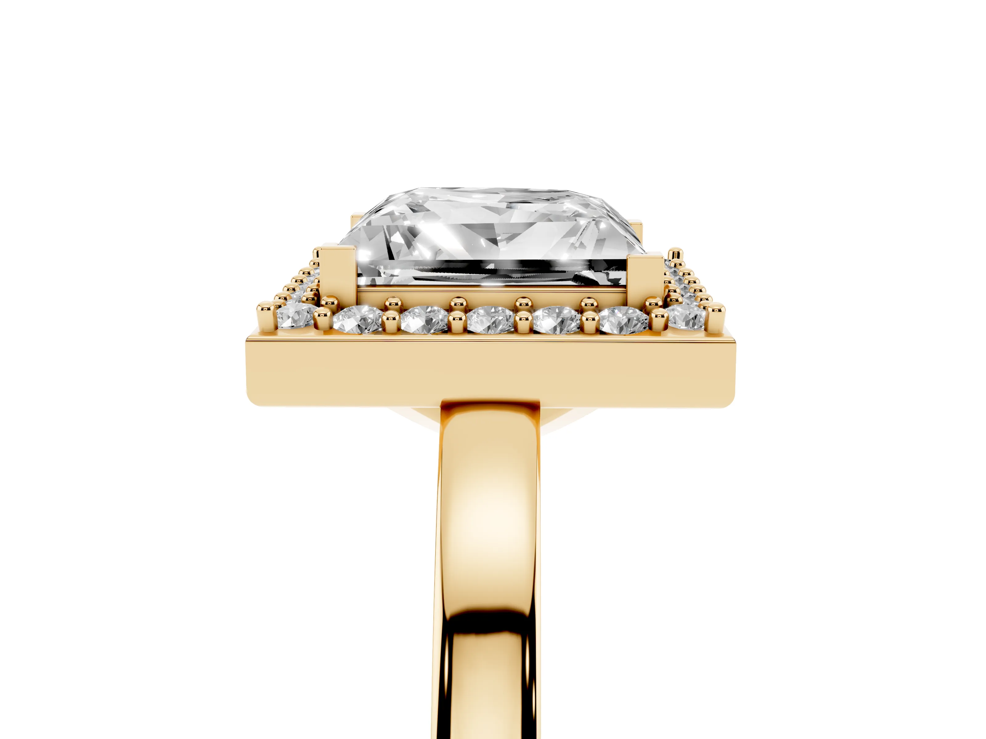 Princess Cut Diamond Halo Ring Set in Yellow gold with Solitaire Band and Prong Setting