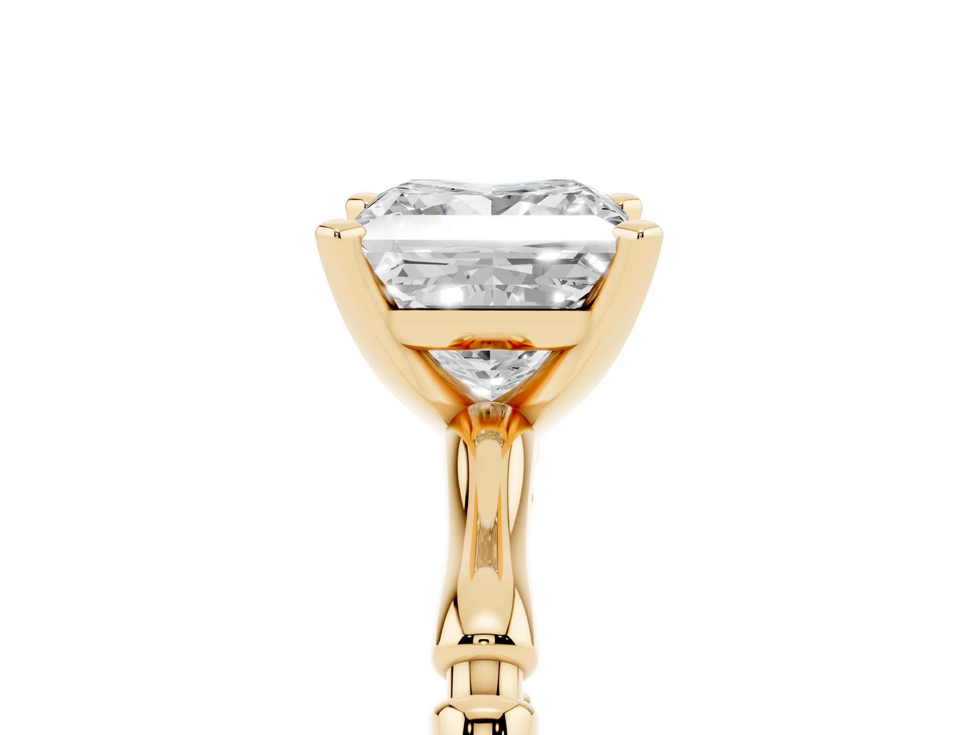 Princess Cut Diamond Solitaire Ring Set in Yellow gold with Bamboo Band and Prong Setting