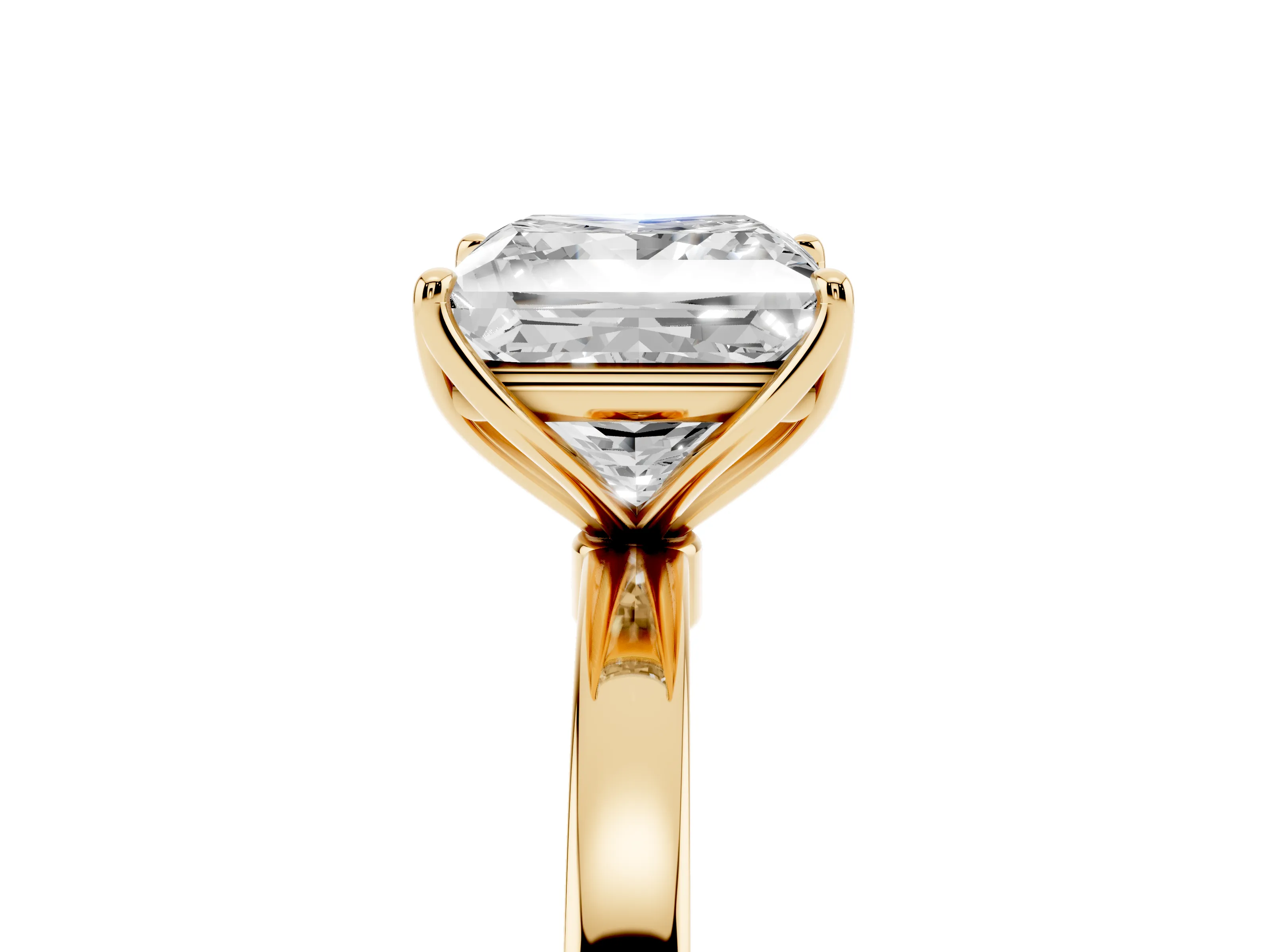 Princess Cut Diamond Solitaire Ring Set in Yellow gold with Prong Setting and Thin Polished Band