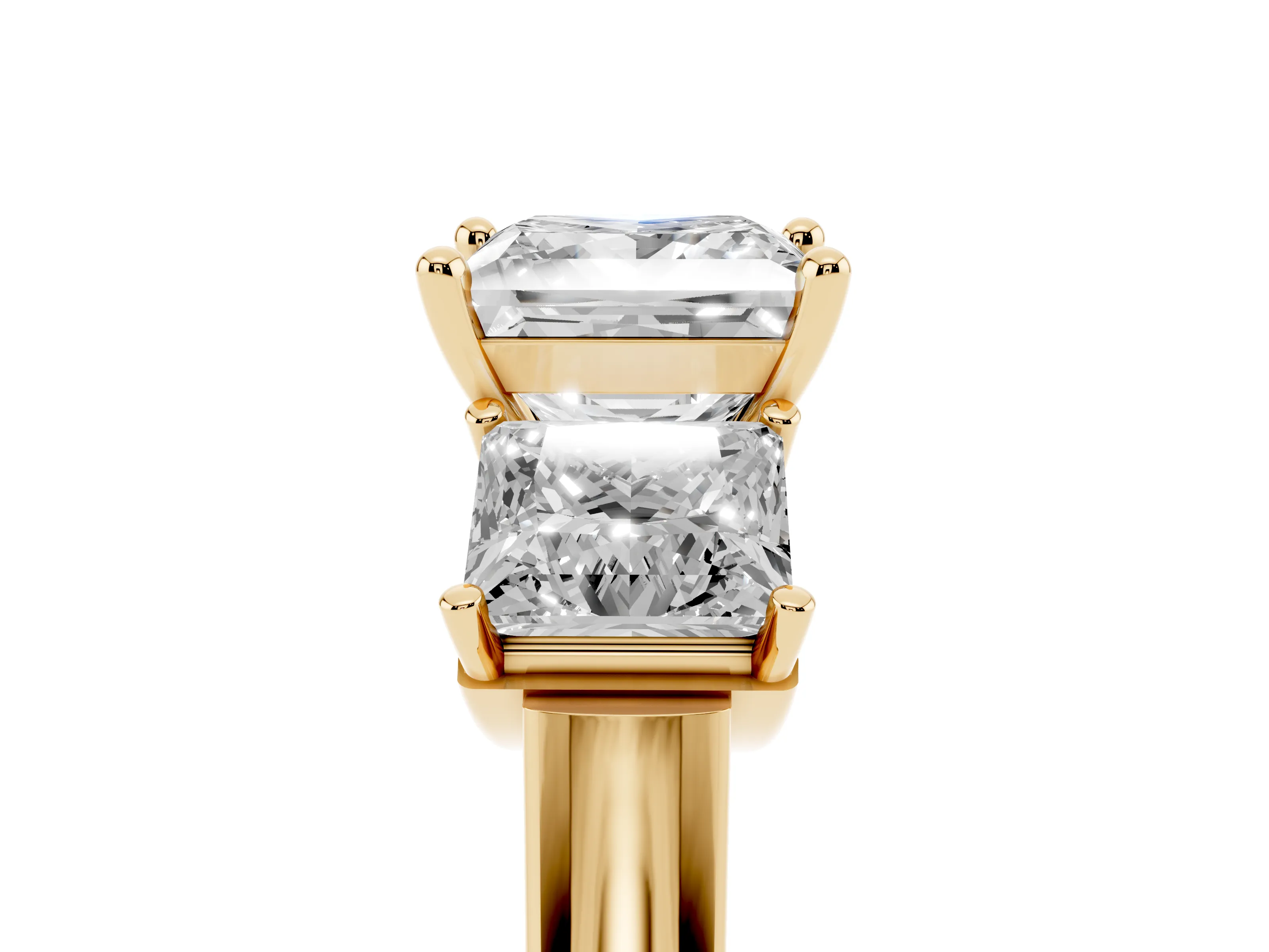 Princess Cut Diamond Three-Stone Trellis Ring Set in Yellow gold with Comfort Fit Band
