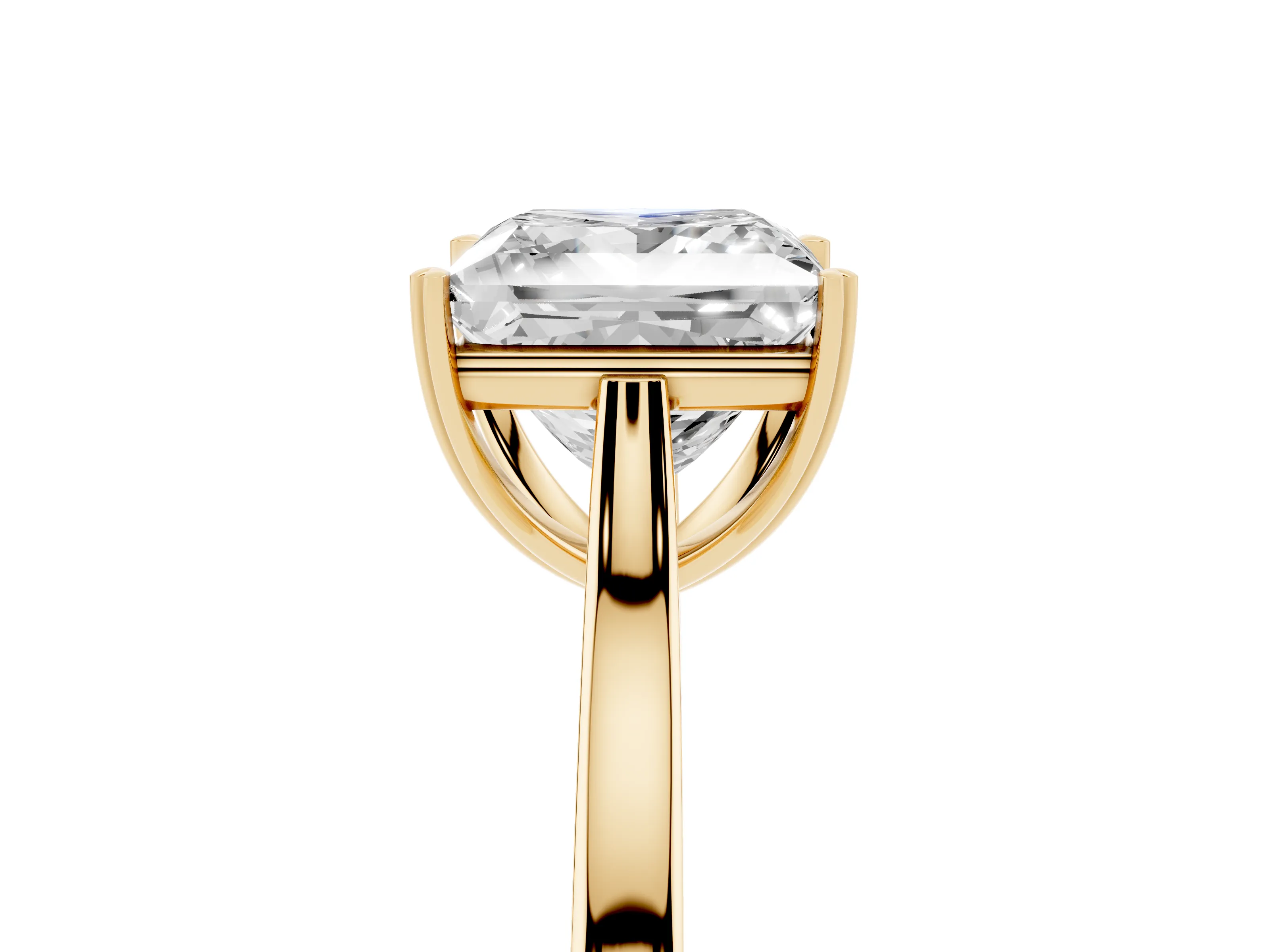 Princess Cut Diamond Solitaire Heart Prong Engagement Ring Set in Yellow gold with Tapered Band