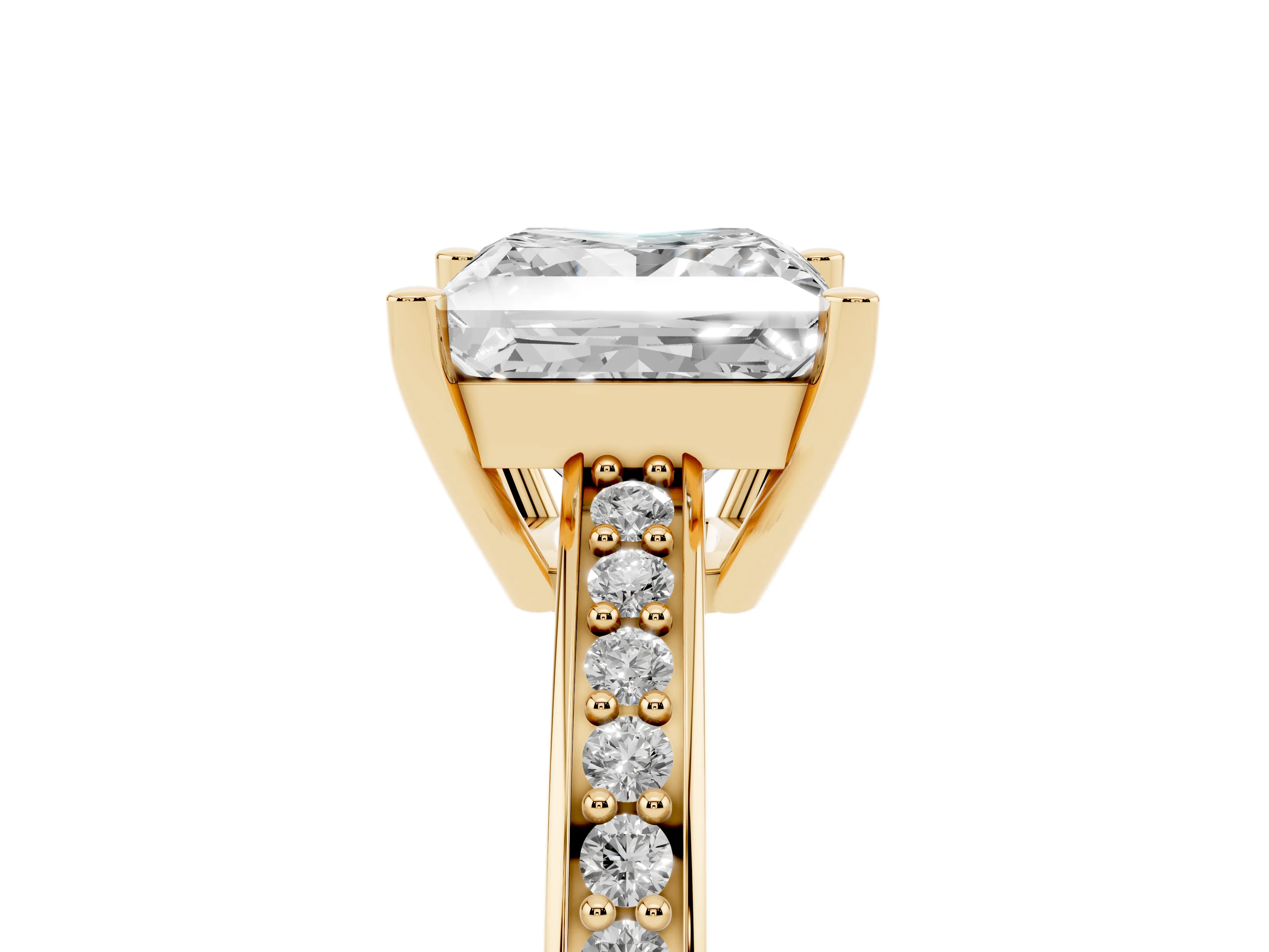 Princess Cut Diamond Pavé Band Prong Set Solitaire Ring Set in Yellow gold