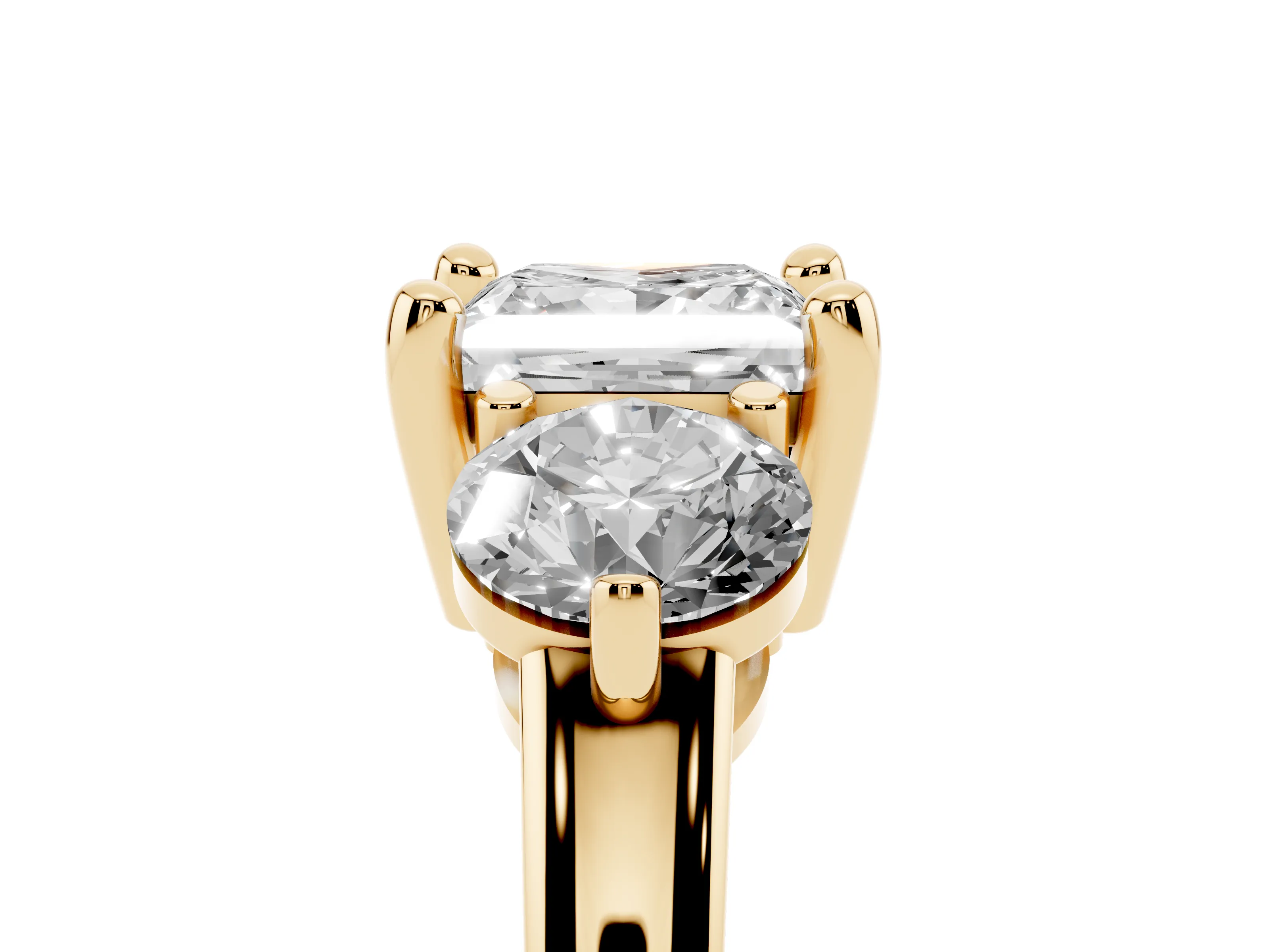 Princess Cut Diamond Three-Stone Ring Set in Yellow gold with Prong Setting and Classic Band